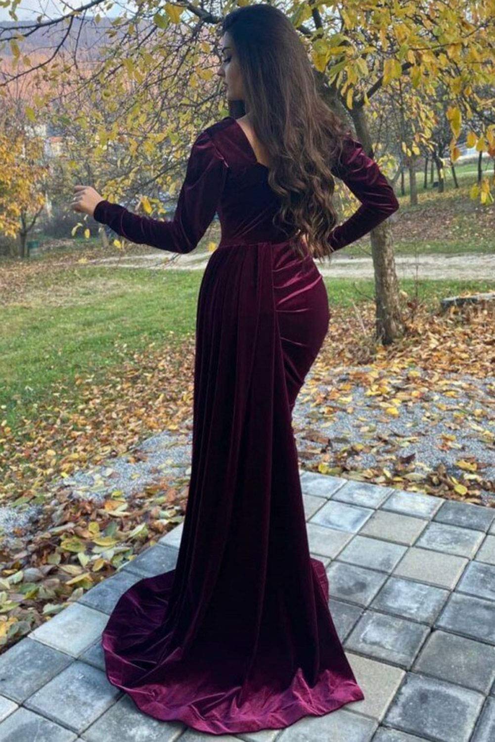 Ever-Beauty Women's Velvet Long Sleeve Mermaid Evening Dress with High Slit - Elegant Formal Gown for Wedding Guest, Prom, Cocktail Party (Black, Size 8) | Perfect for Holiday Parties, Date Nights & Special Occasions