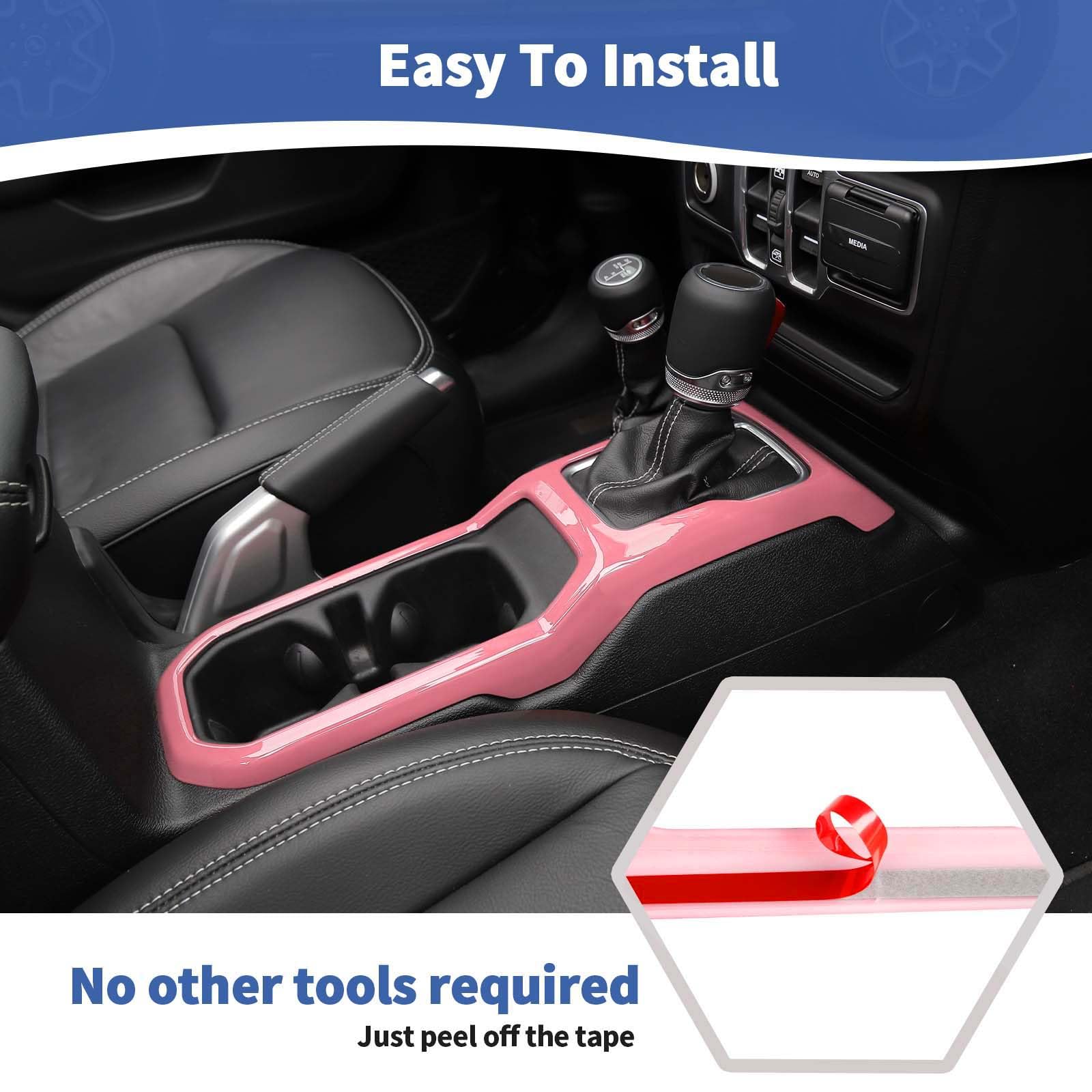 RT-TCZ Pink Dash Trim Cover & Gear Shift Panel Frame for Jeep Wrangler JL/JLU/Gladiator JT (2018-2023) - 3pc Interior Accessories for Stylish Customization & Off-Road Protection
