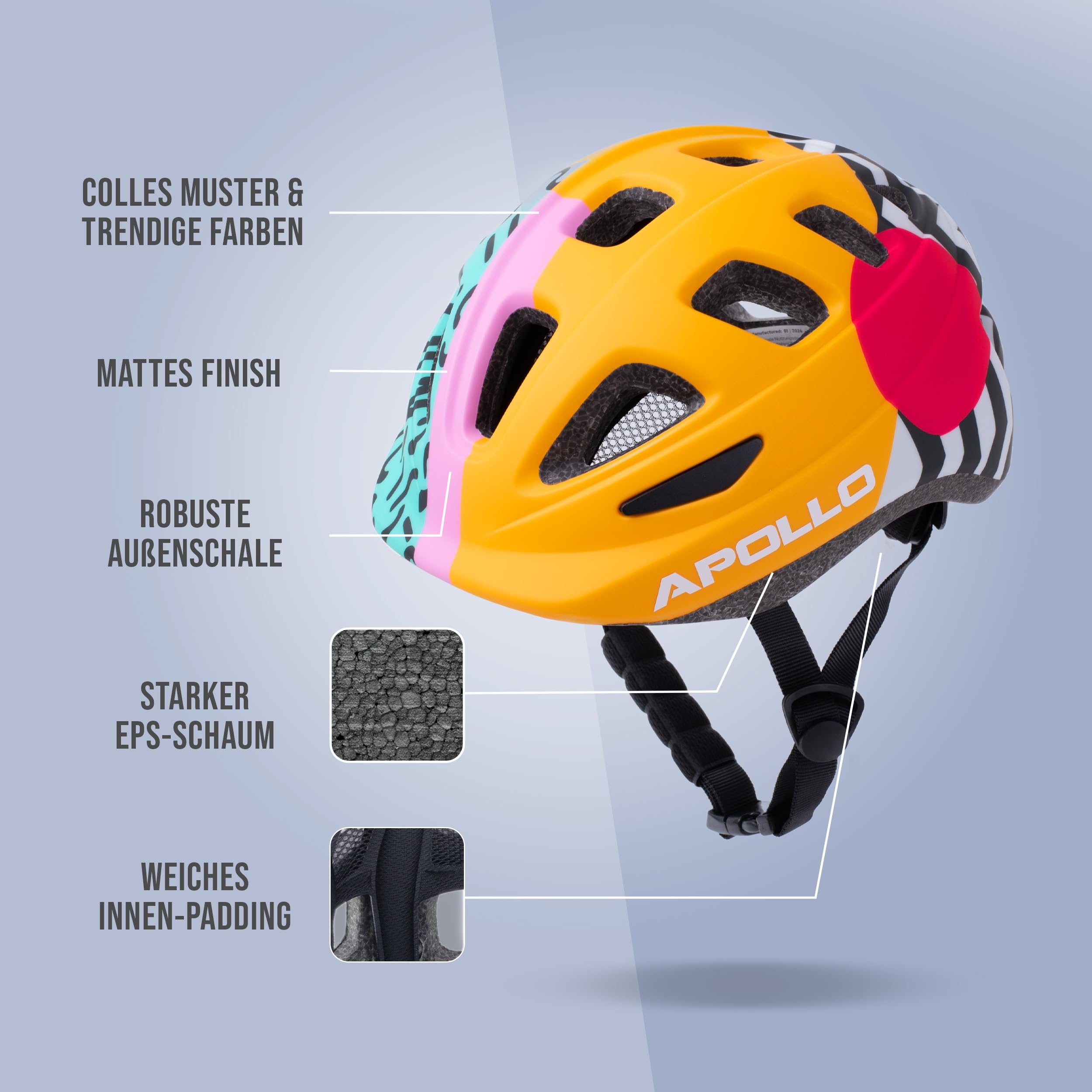 Apollo Kids Bike Helmet for Boys & Girls Ages 3+, Adjustable Youth Helmet for Cycling & Scooters - Multi-Sport Safety Helmet for Children (Size 48+) - Perfect for School Commutes, Park Rides & Family Outings