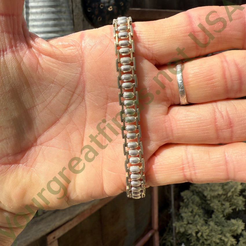 Elegant Sterling Silver Bar Bracelet with Fluted Beads & Gold Wash - Perfect for Everyday Wear, Date Nights & Special Occasions