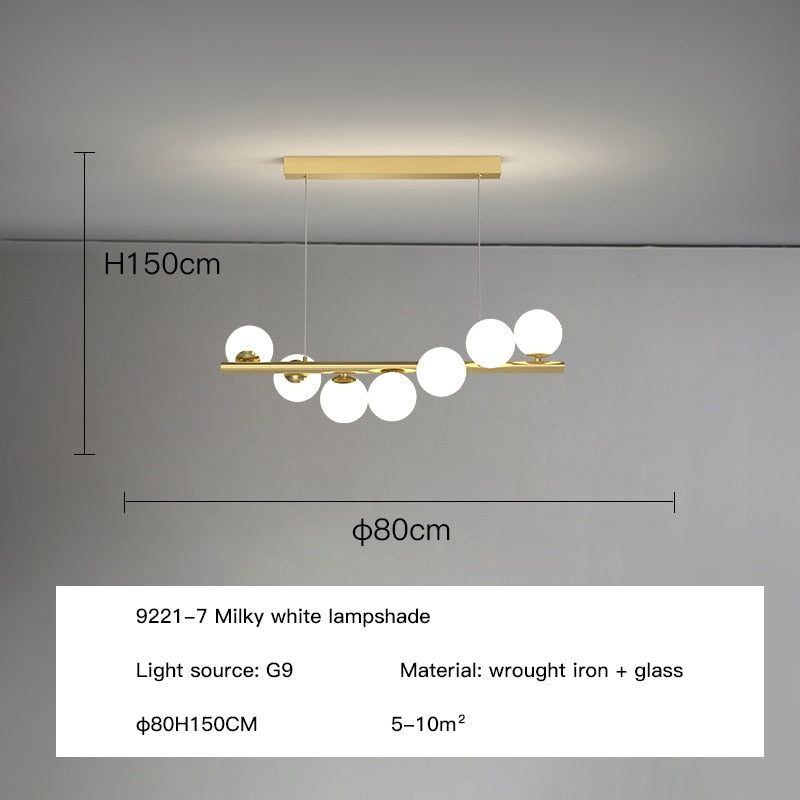 Modern Long Glass Ball Chandelier with G9 LED Bulbs - Elegant Dining Room Lighting Fixture for Home Decor and Interior Design