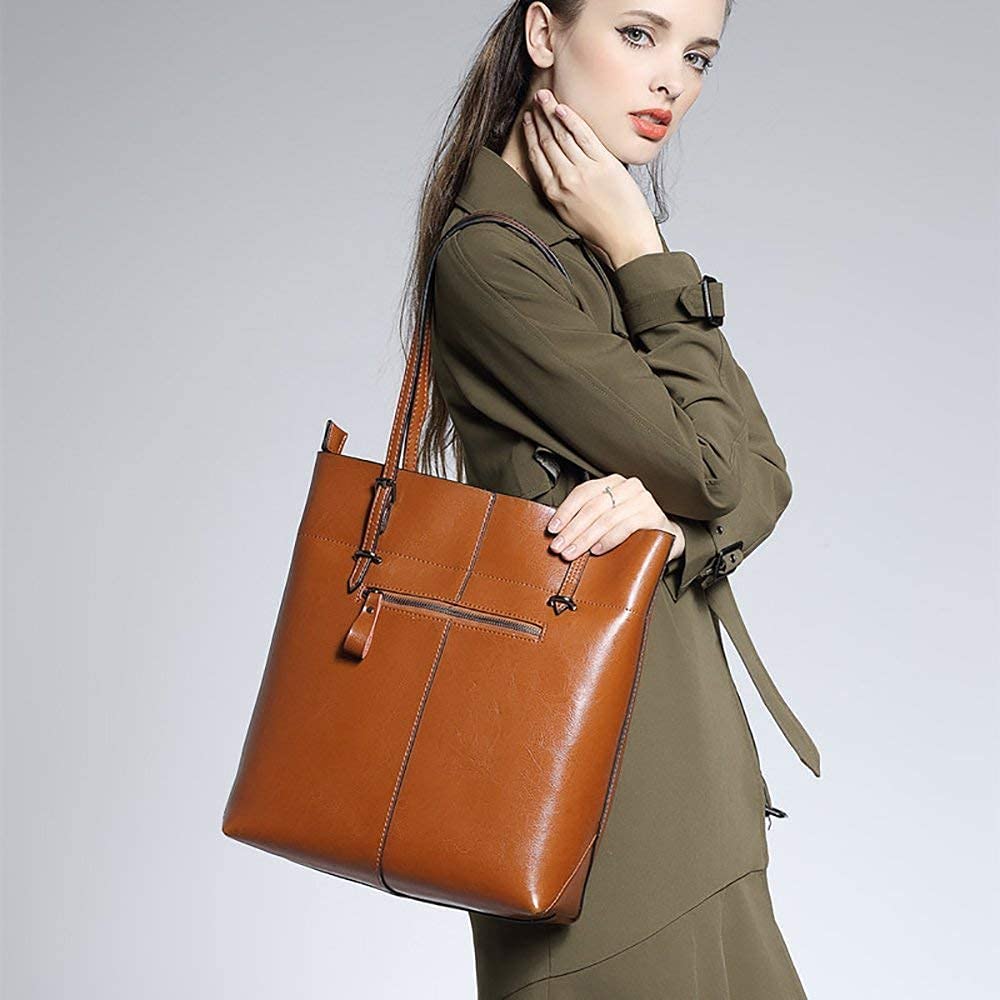 Premium Genuine Leather Tote Bag Set for Women - Horizontal & Vertical Designer Handbags Bundle - Stylish Work, Travel & Everyday Carry Accessories