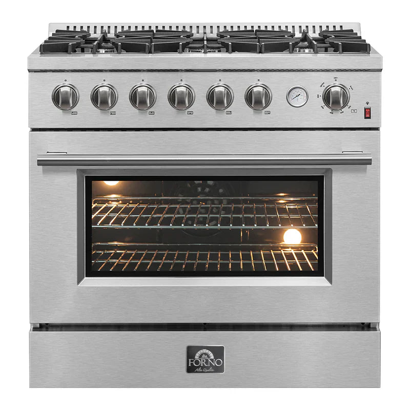 Forno Marco 36 Inch Professional Gas Range with 6 Burners - 5.36 cu.ft. Convection Oven, Stainless Steel & Temperature Gauge (Model FFSGS6277) - Perfect for Home Kitchens & Restaurants