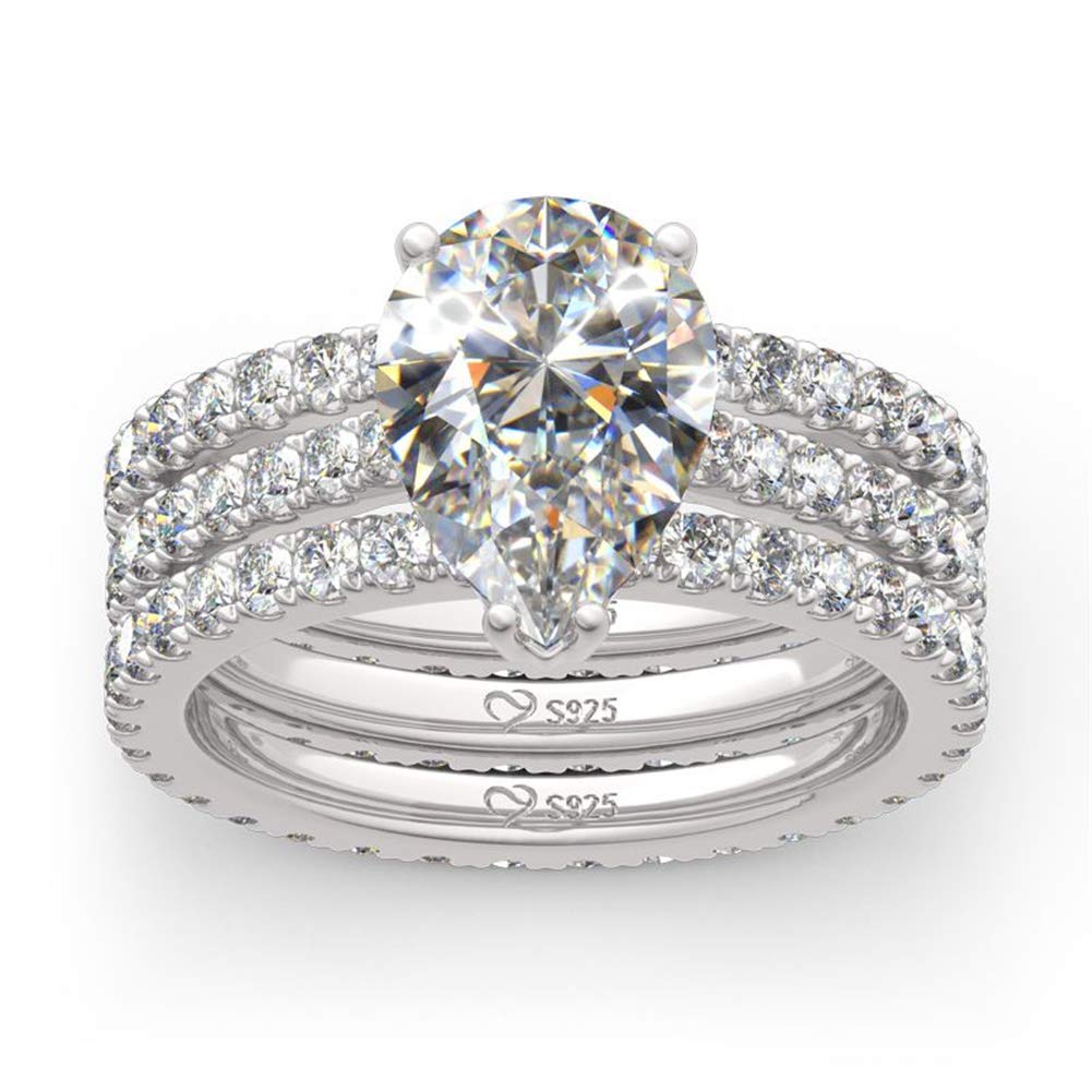 Jeulia 4.7 Carat Pear Cut Cubic Zirconia Wedding Ring Set for Women - 925 Sterling Silver 3PC Engagement, Anniversary & Promise Rings with Side Diamonds | Perfect for Bridal, Proposal & Special Occasions