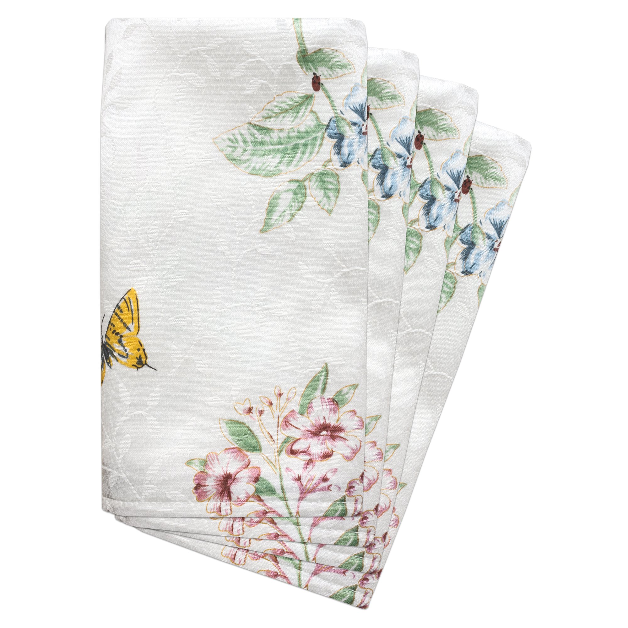 Lenox Butterfly Meadow 4-Piece Cotton Napkin Set - Elegant Floral Design for Dining, Parties & Home Decor
