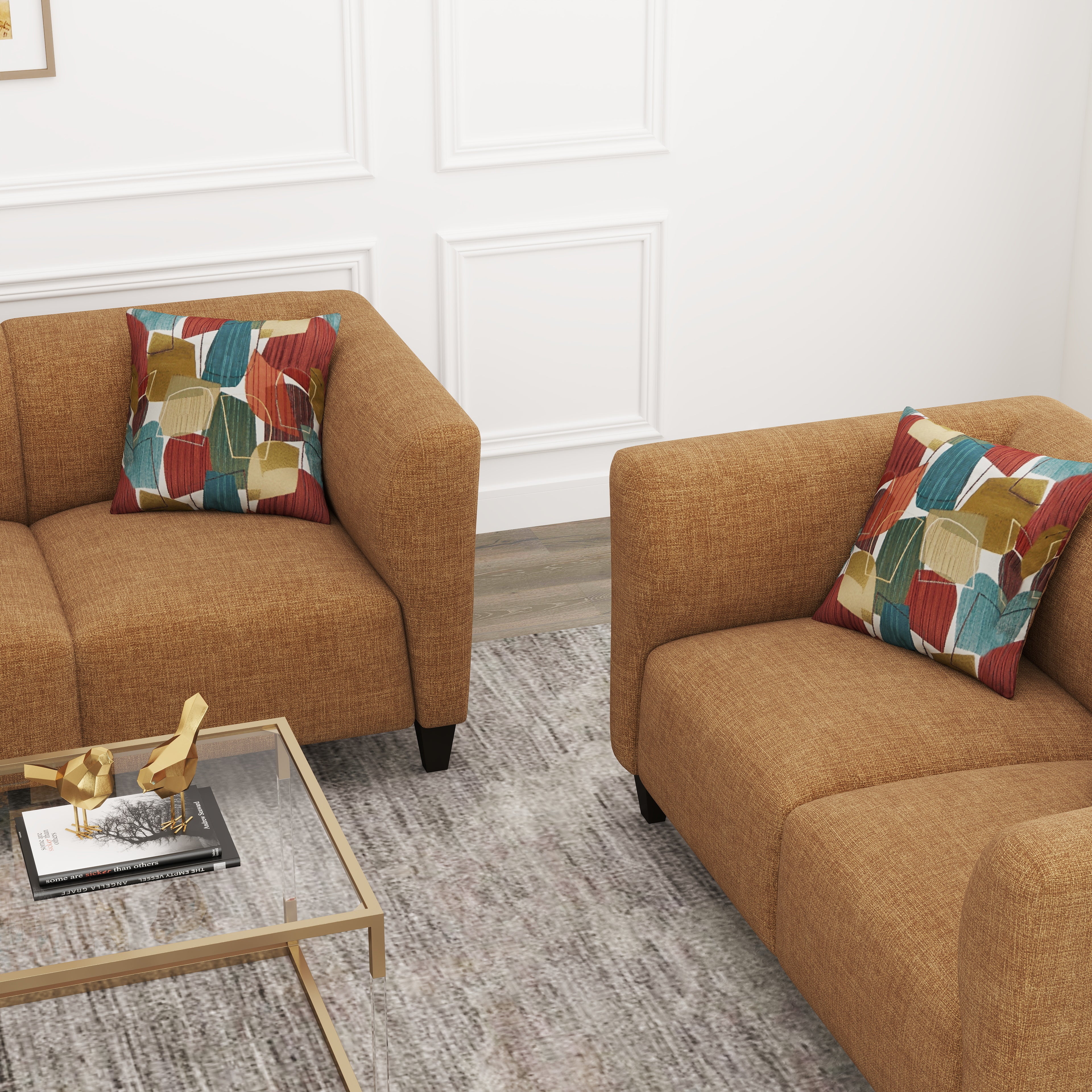 Roundhill Furniture Della Upholstered Sofa and Loveseat Set - Modern Living Room Furniture for Small Spaces | Perfect for Apartments, Condos & Cozy Homes