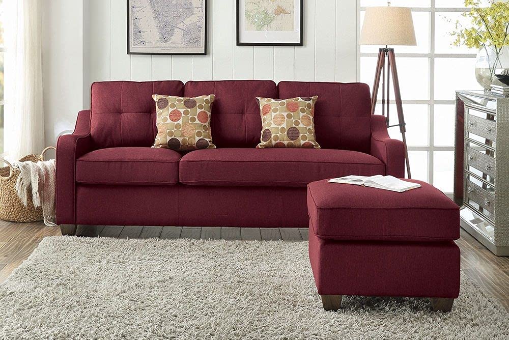 TITA-DONG Cleavon II Modern Sectional Sofa with 2 Red Linen Throw Pillows - 53740 | Comfortable L-Shaped Couch for Living Room, Lounge & Family Gatherings