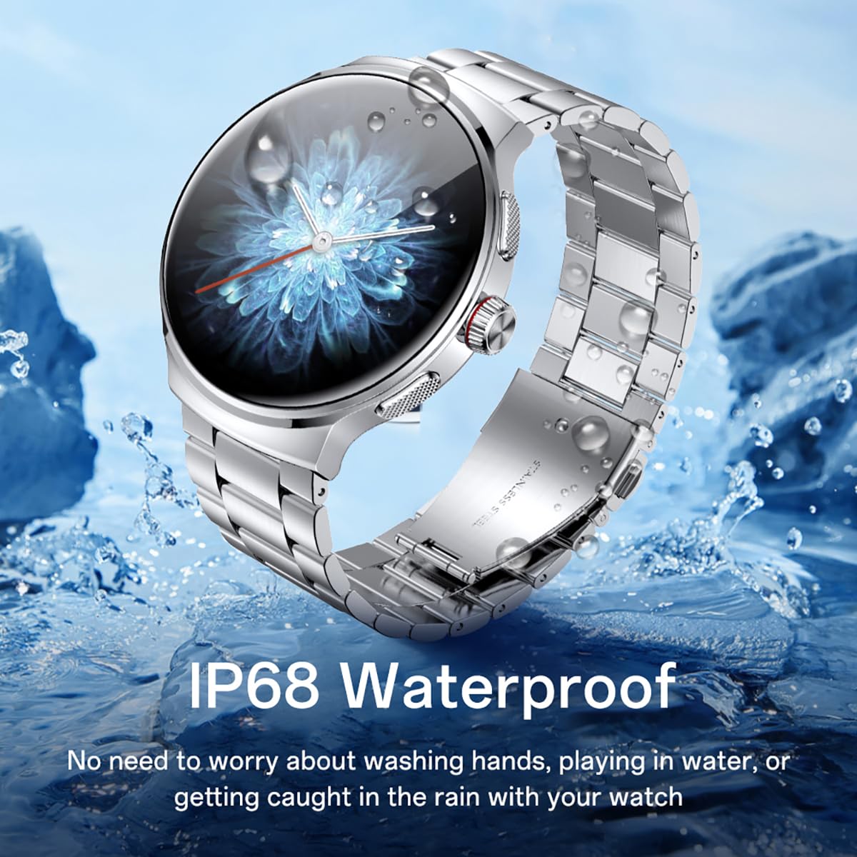 Prime3 Upgraded Stainless Steel Smart Watch for Men - 1.43'' AMOLED Display, Bluetooth 5.3, 100+ Sports Modes Fitness Tracker, IP68 Waterproof, Heart Rate & SpO2 Monitor, Compatible with Android & iOS | Perfect for Workouts, Running, Swimming & Daily Health Tracking