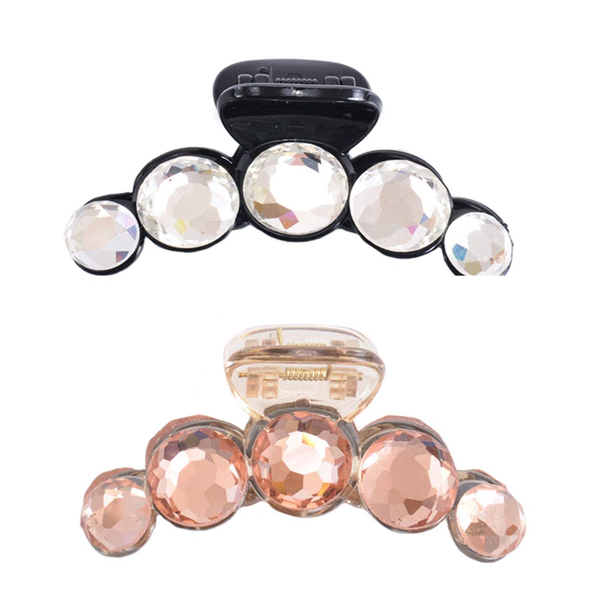 2 Pcs Clear Shining Rhinestone Crystal Hair Claw Clips - Strong Grip Plastic Jaw Clamps Hair Accessories for Women (White + Champagne) - Perfect for Parties, Weddings & Everyday Hairstyles