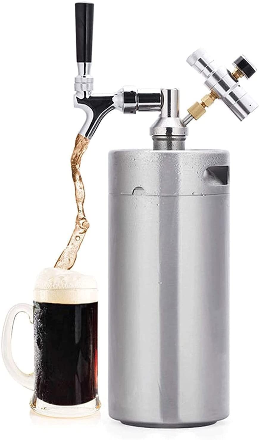 Stainless Steel Portable Beer Dispenser & Keg System - 2L Capacity with Adjustable Faucet Kit for Home Brewing, Parties, and Outdoor Events