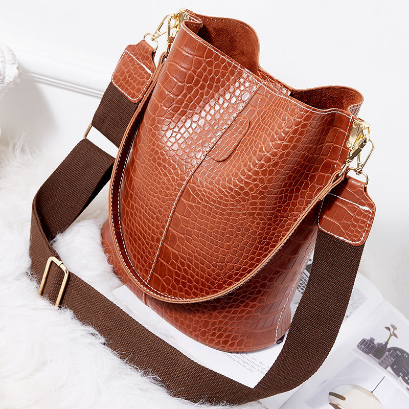 Eco-Friendly Vegan Leather Shoulder Bag - Wide Strap Bucket Bag & Crossbody Purse for Women | Perfect for Work, Travel & Everyday Use