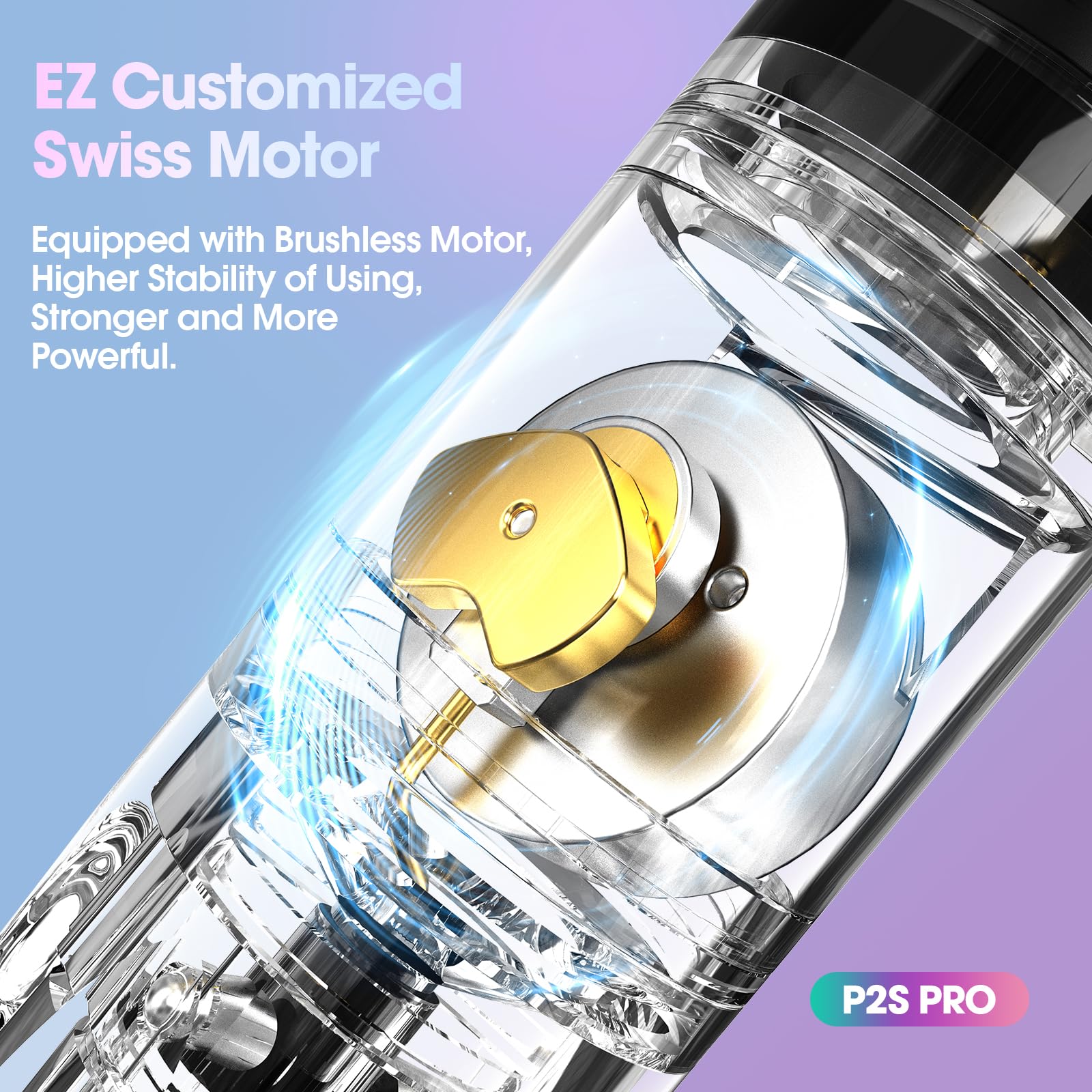 EZ P2S Pro Wireless Tattoo Gun - Rotary Tattoo Machine Pen with OLED Display & 1800mAh Battery | Professional Tattoo Equipment for Artists | Perfect for Studio & Home Tattooing (Purple Blue)