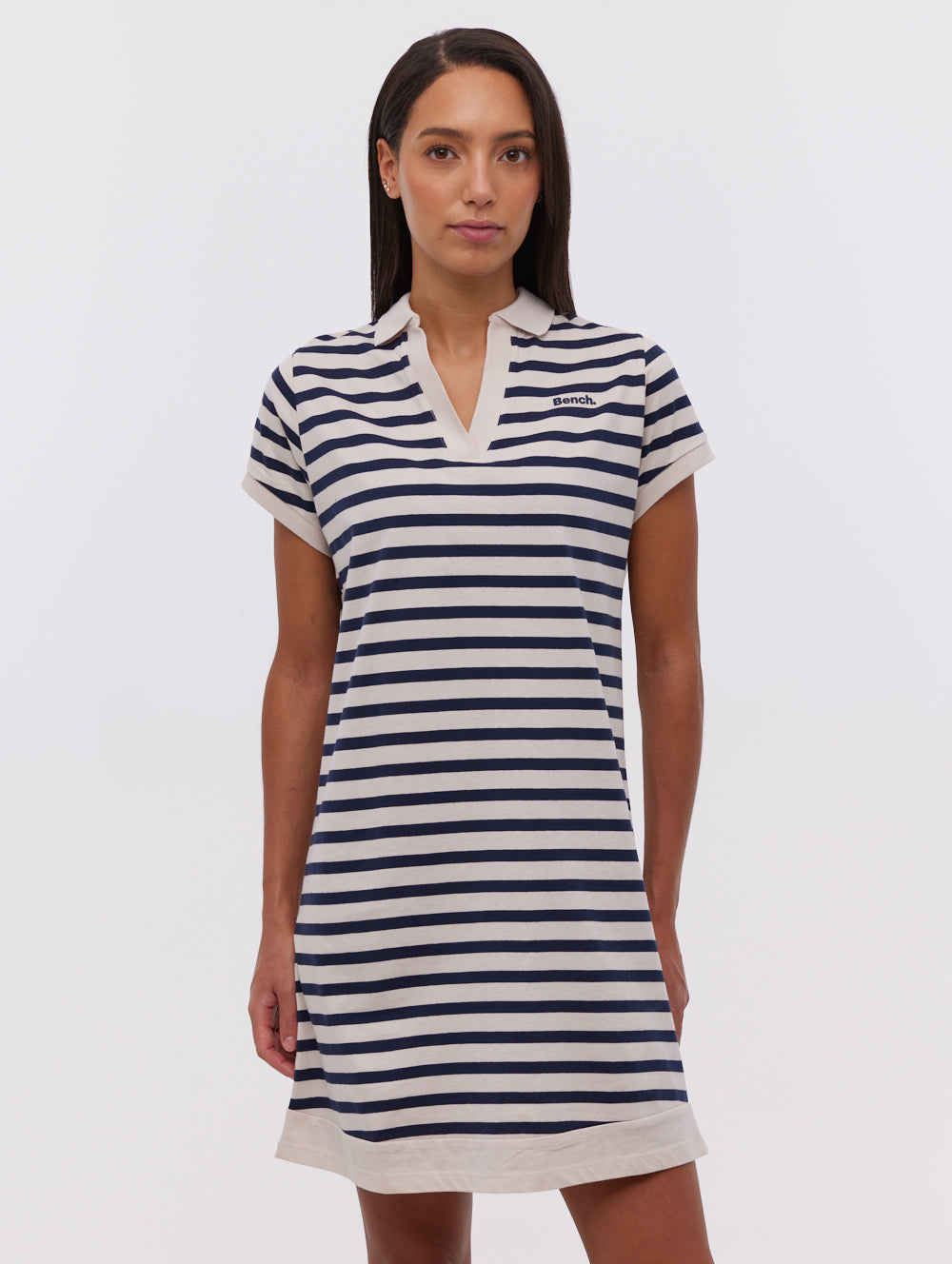 Orenda Women's Stripe Polo Dress - Casual Summer Short Sleeve Shirt Dress for Golf, Tennis & Outdoor Activities