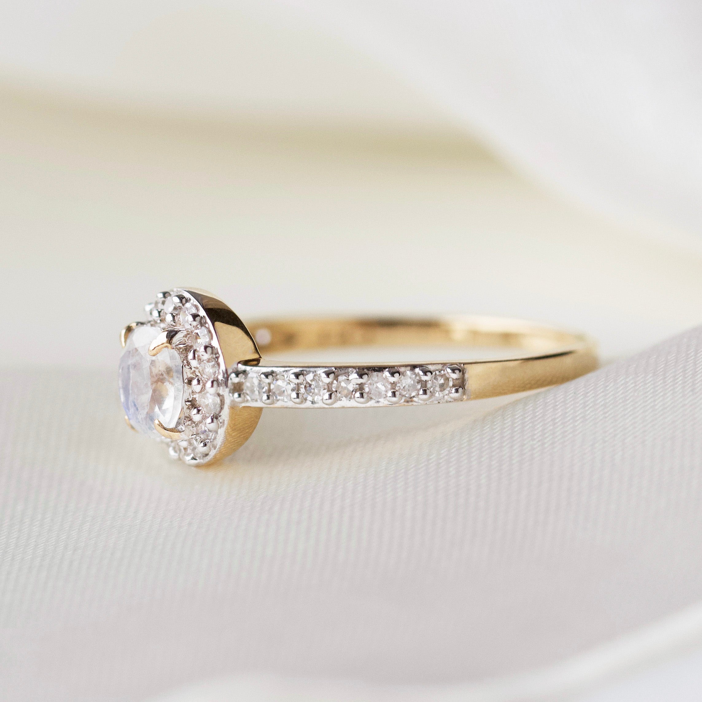 Grace Moonstone and Diamond Ring - UK Size N 1/2 - Elegant Jewelry for Women, Wedding, Engagement & Special Occasions
