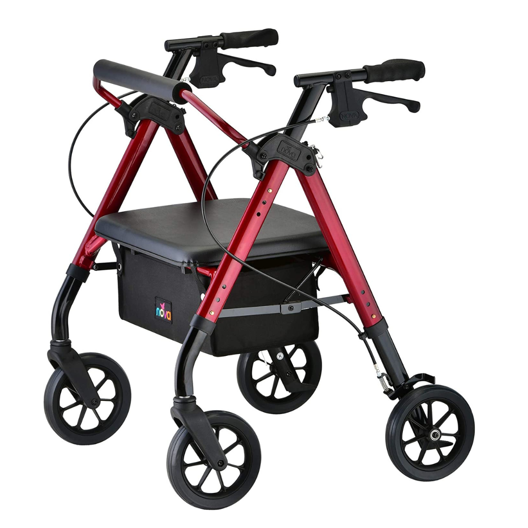 Heavy Duty Star 8 Rollator Walker for Seniors & Bariatric Patients - Foldable Mobility Aid with Seat & Basket for Indoor/Outdoor Use