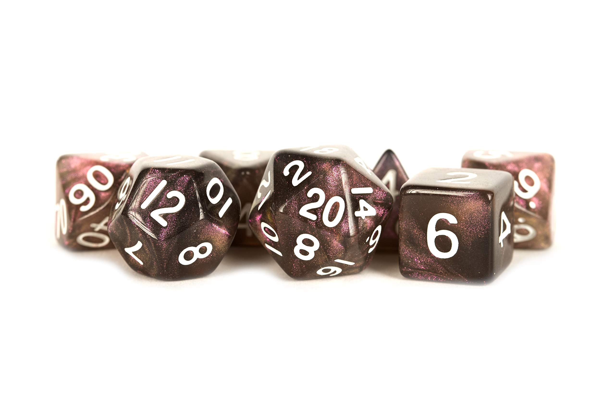 Stardust Supervolcano 16mm Polyhedral Dice Set for D&D, RPG Games & Tabletop Adventures - 7-Piece Colorful Resin Dice with Metallic Finish
