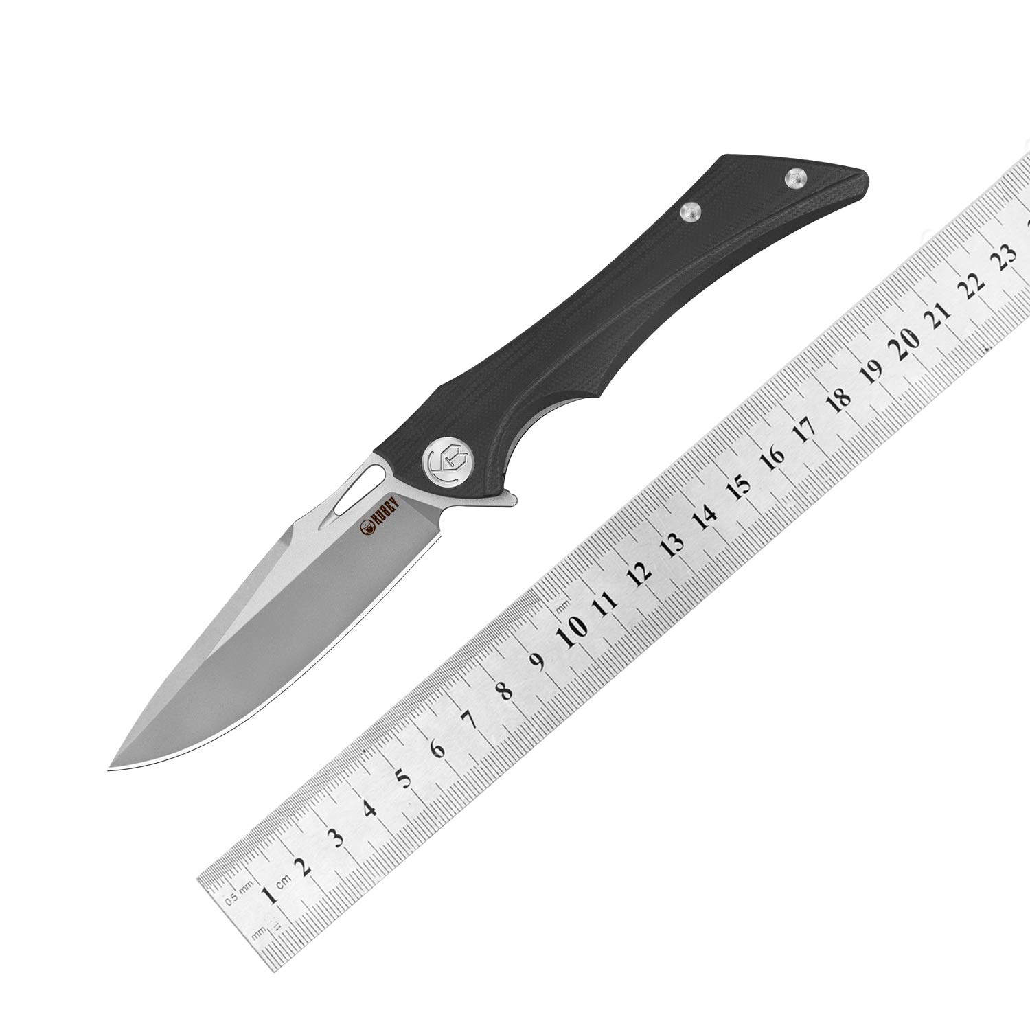 Kubey Raven Liner Lock Flipper Knife - 3.5 Inch Stainless Steel Blade with Black G10 Handle - EDC Pocket Knife for Camping, Hiking & Outdoor Activities