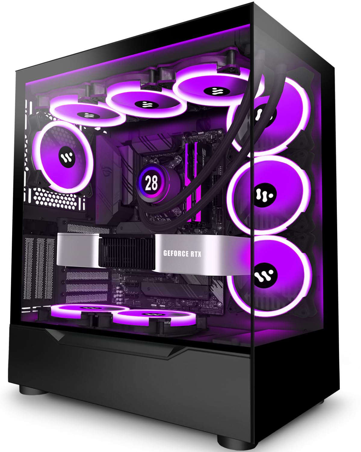 KEDIERS ATX Mid Tower PC Case - Black G900 with 4 Pre-Installed PWM ARGB Fans & Dual Tempered Glass Panels | Full View Gaming Computer Case for High-Performance Builds & RGB Showcase