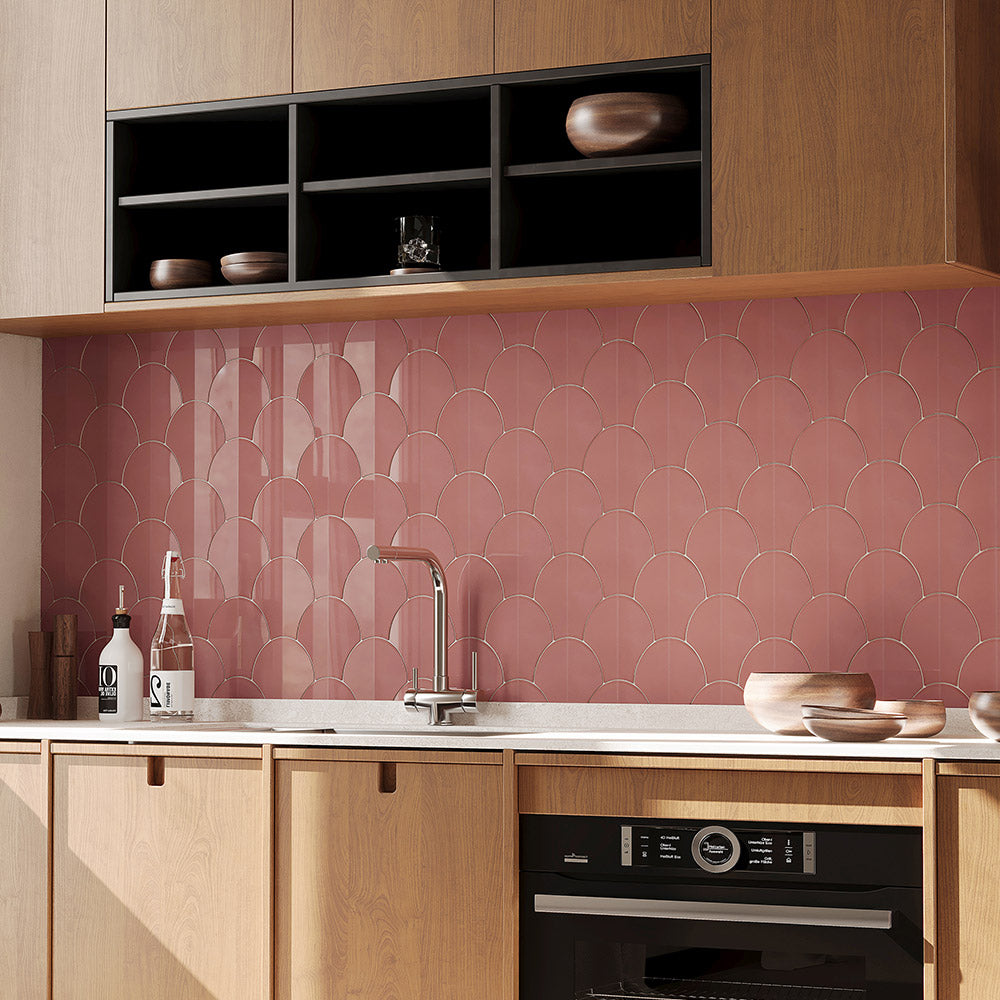 Agra Coral Pink Feather 185x175 Gloss Ceramic Tile - Premium Glossy Finish Bathroom & Kitchen Wall Tiles for Modern Home Decor