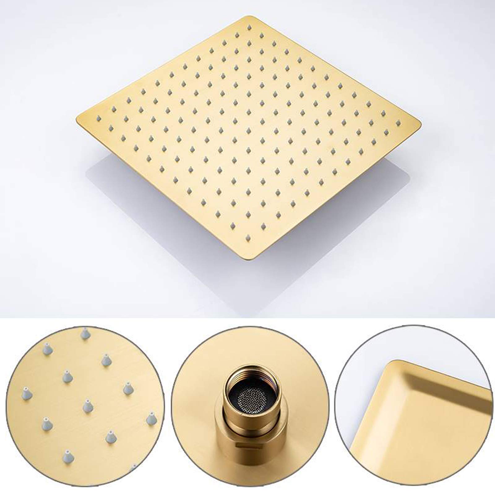 Brushed Gold Thermostatic Shower Combo Set - Ceiling Mounted Bathroom Shower Faucet with 12 Inch Stainless Steel Rainfall Shower Head & Handheld Shower, Modern Embedded Box Design for Luxurious Spa-Like Experience