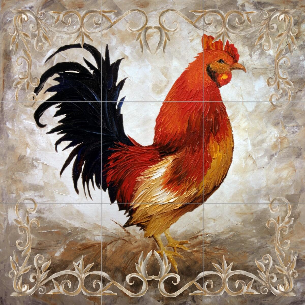 Rooster II Ceramic Backsplash Tile Mural - Chicken & Hen Design for Kitchen & Bathroom Wall Decor - Malenda Trick Collection - Perfect for Farmhouse, Country, or Rustic Style Homes