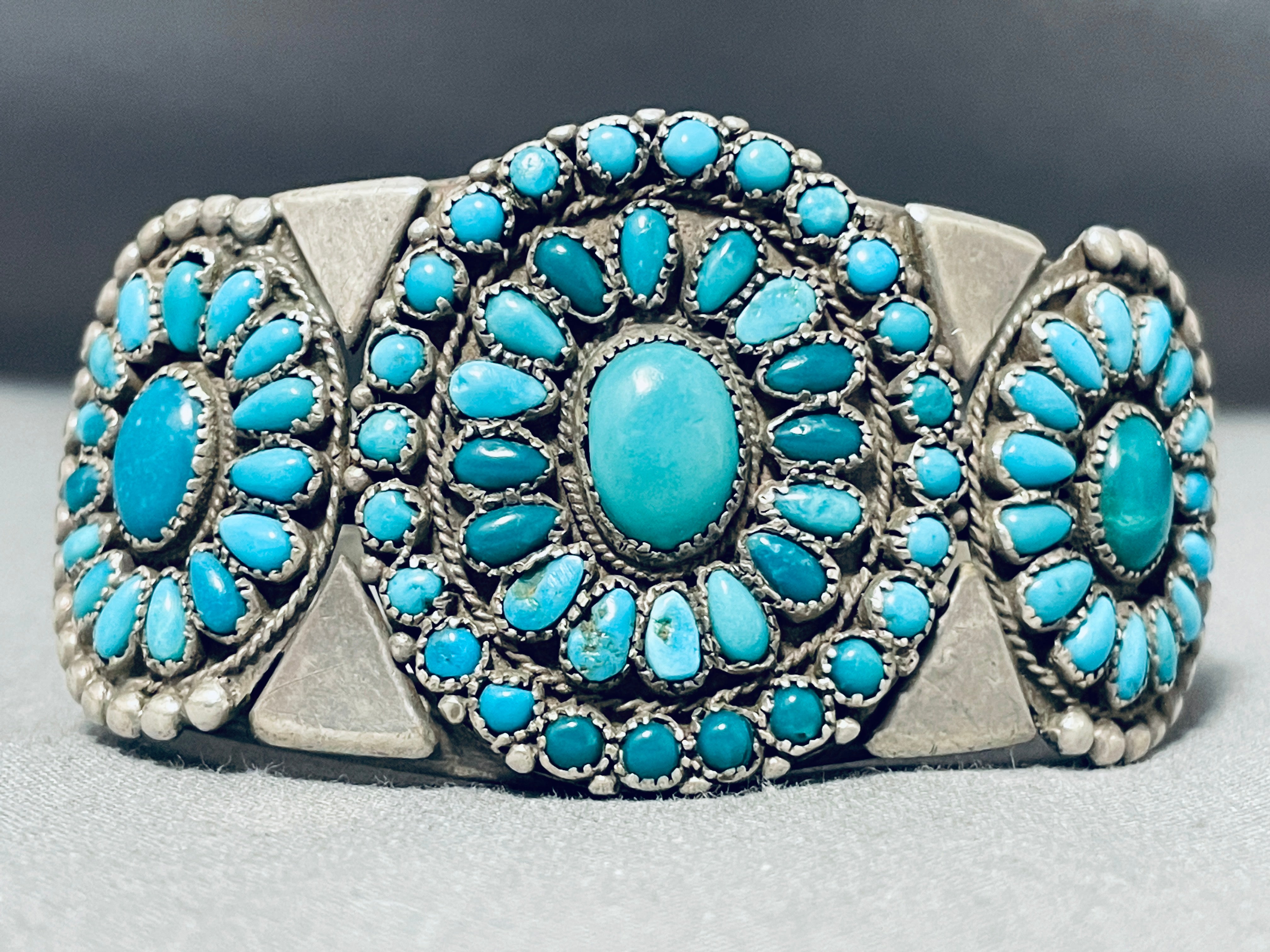 1920's Vintage Museum Native American Navajo Turquoise Sterling Silver Bracelet
