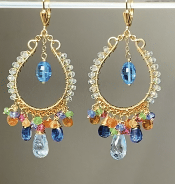 Blue Topaz Multicolor Gemstone Hoop Earrings in Gold Fill - Elegant Dangle Earrings for Women, Perfect for Parties, Weddings & Everyday Wear