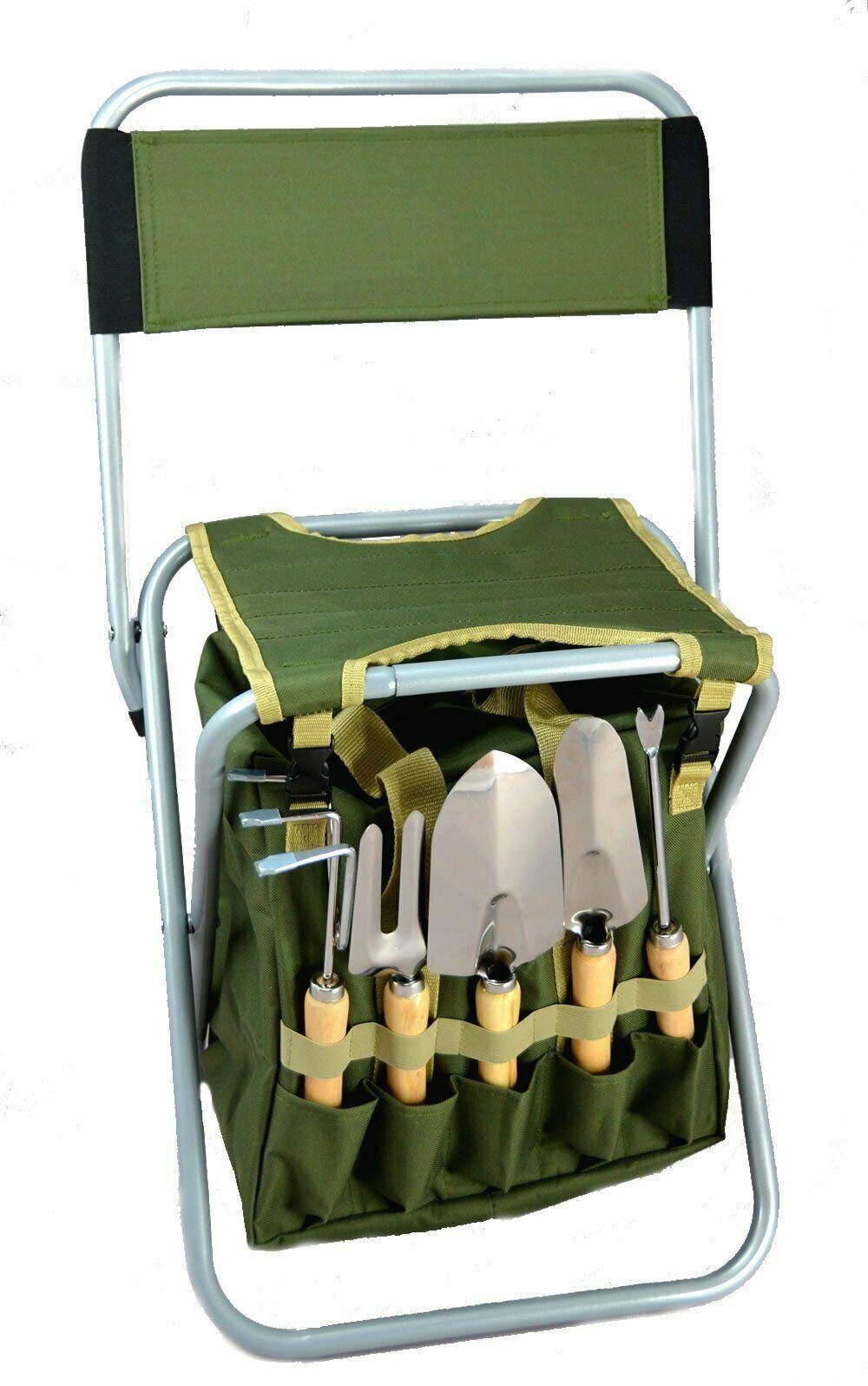 Premium 10-Piece Gardening Tool Set with Detachable Zippered Tote & Foldable Stool - Heavy Duty Stainless Steel Garden Tools Kit with Organizer - Perfect for Planting, Weeding, and Outdoor Gardening Activities