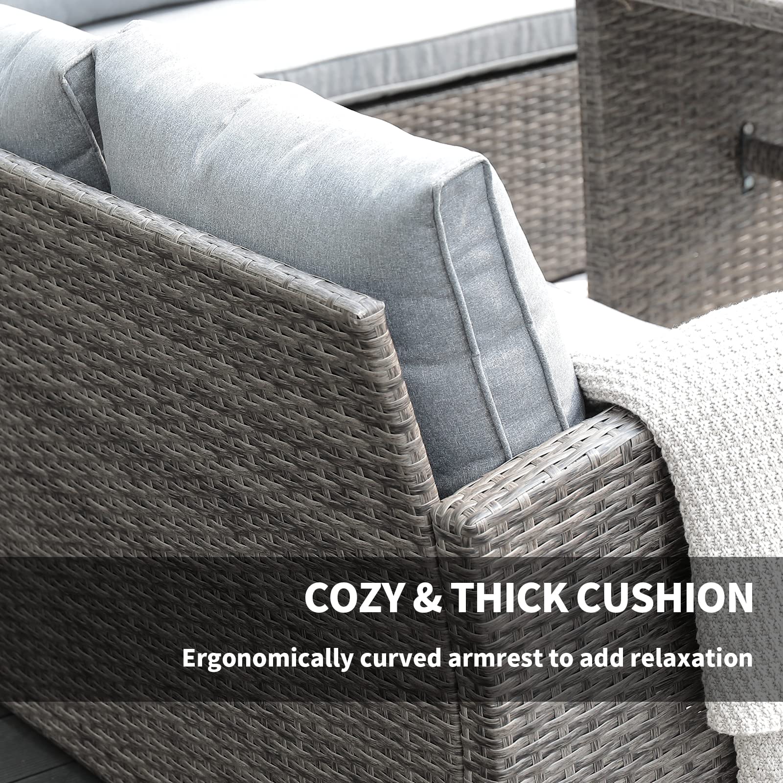 Verano 7-Piece Outdoor Patio Furniture Set - All-Weather Wicker Rattan Dining & Conversation Set with Cushions & Ottoman in Gray - Perfect for Garden, Backyard, Poolside & Outdoor Entertaining