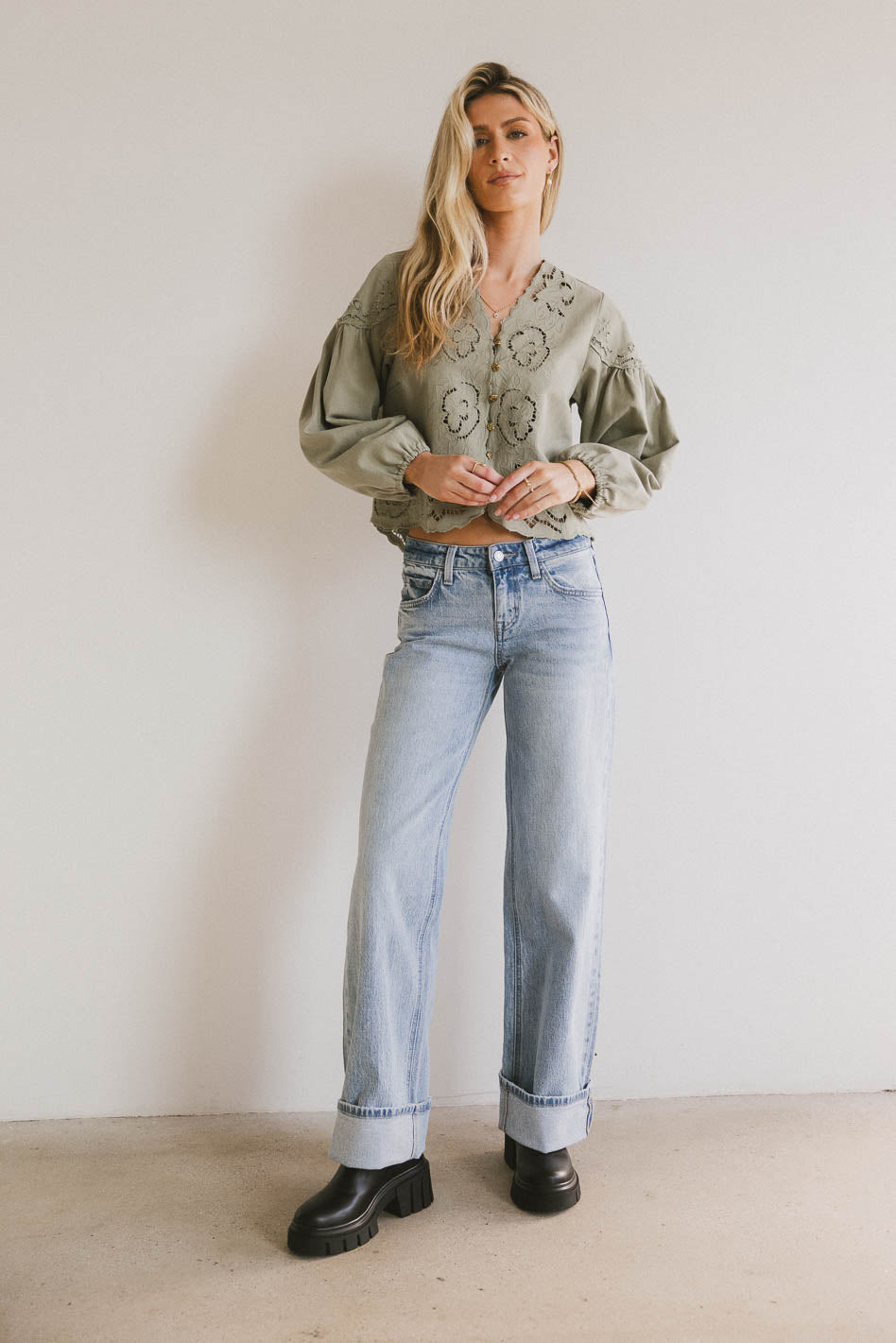 Marcia Cuffed Baggy Jeans for Women - High Waisted Distressed Denim Pants - Casual Streetwear & Vintage Style (Perfect for Everyday Wear, Outfits & Fashion Trends)