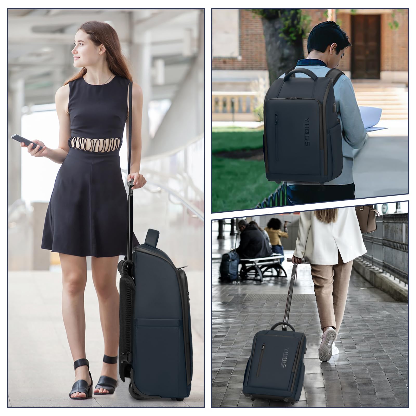 Waterproof Rolling Backpack with Wheels for Business & Travel - 15.6 Inch Laptop Compartment, Carry-On Wheeled Backpack for Commuters & Professionals - Perfect for Airports, Office & Daily Commute
