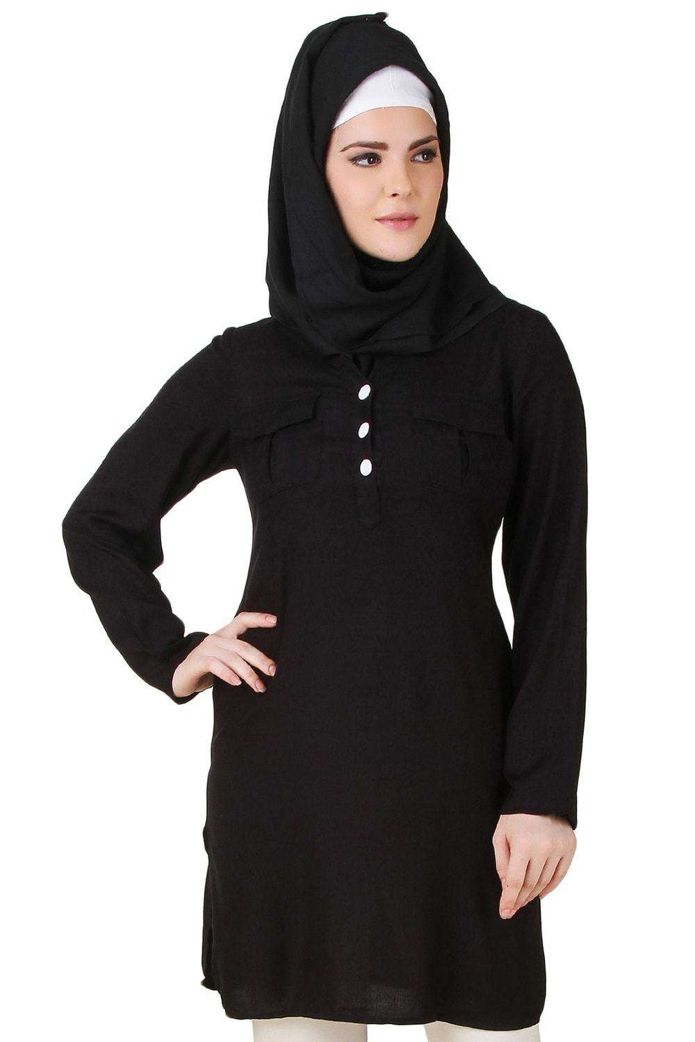 Fatinah Black Rayon Tunic Top for Women - Soft & Flowy Casual Blouse - Perfect for Work, Office & Everyday Wear