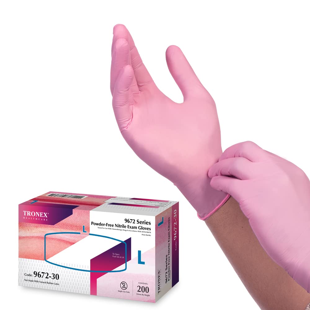 TRONEX 9672 Nitrile Disposable Gloves - Medical Grade Exam Gloves, Chemo Rated, Powder Free, Latex Free, Fingertip Textured (Pink, Medium, 2000 Count) - Ideal for Medical Exams, Laboratory Work, Food Handling & Cleaning Protection