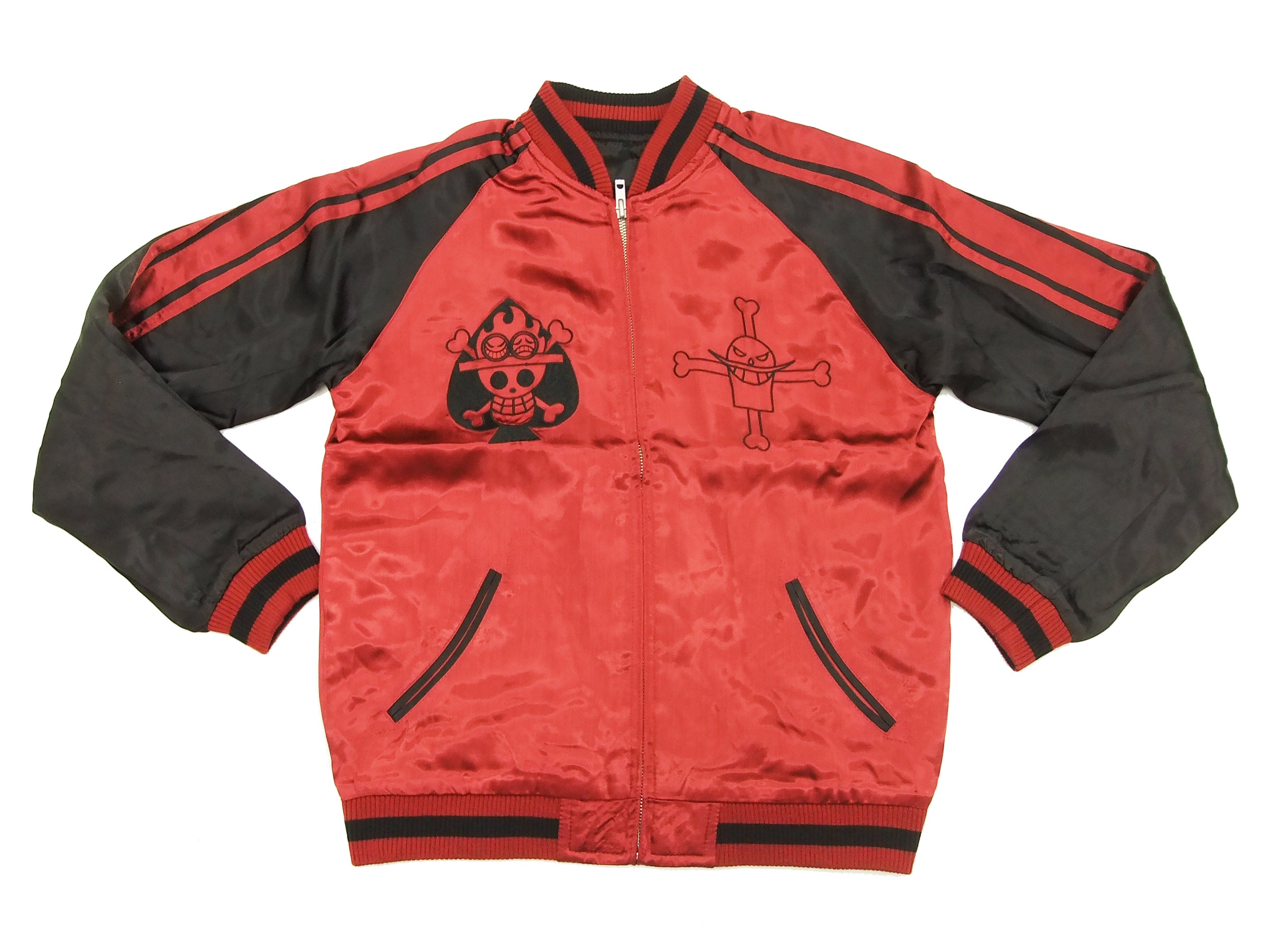Hanatabi Gakudan Men's Japanese Souvenir Jacket - ONE PIECE Sukajan Bomber Jacket with Script Design OPSJ 002 Red | Anime Fashion, Streetwear & Cosplay Outfit
