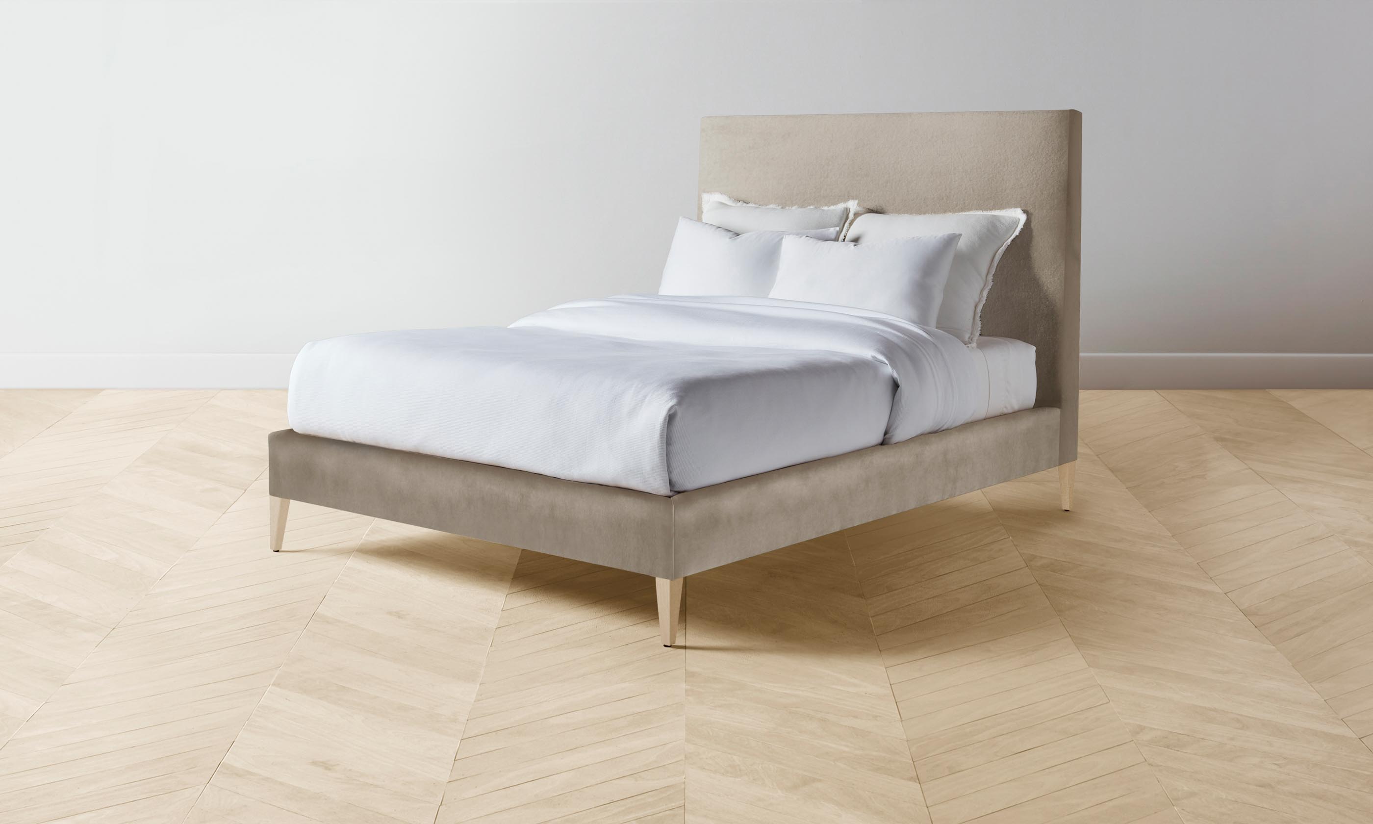 Essex Bed Frame - Premium Performance Velvet Taupe Upholstered Platform Bed for Modern Bedroom Decor | Perfect for Master Bedroom, Guest Room & Apartment Living