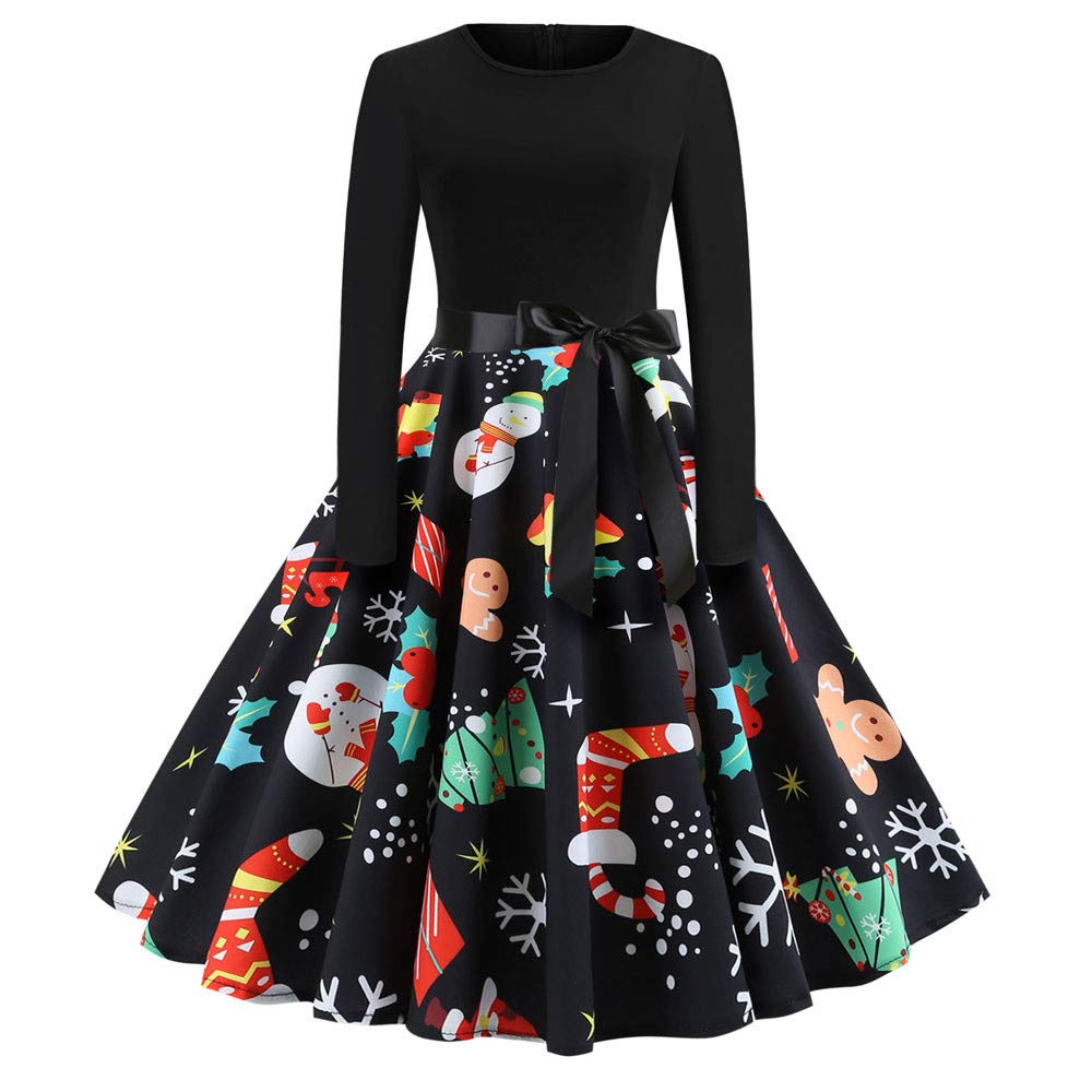 Vintage Elegant Santa Claus Christmas Dress for Women - Skater Swing A-line Party Dress for Holiday, Xmas Party & Family Gatherings