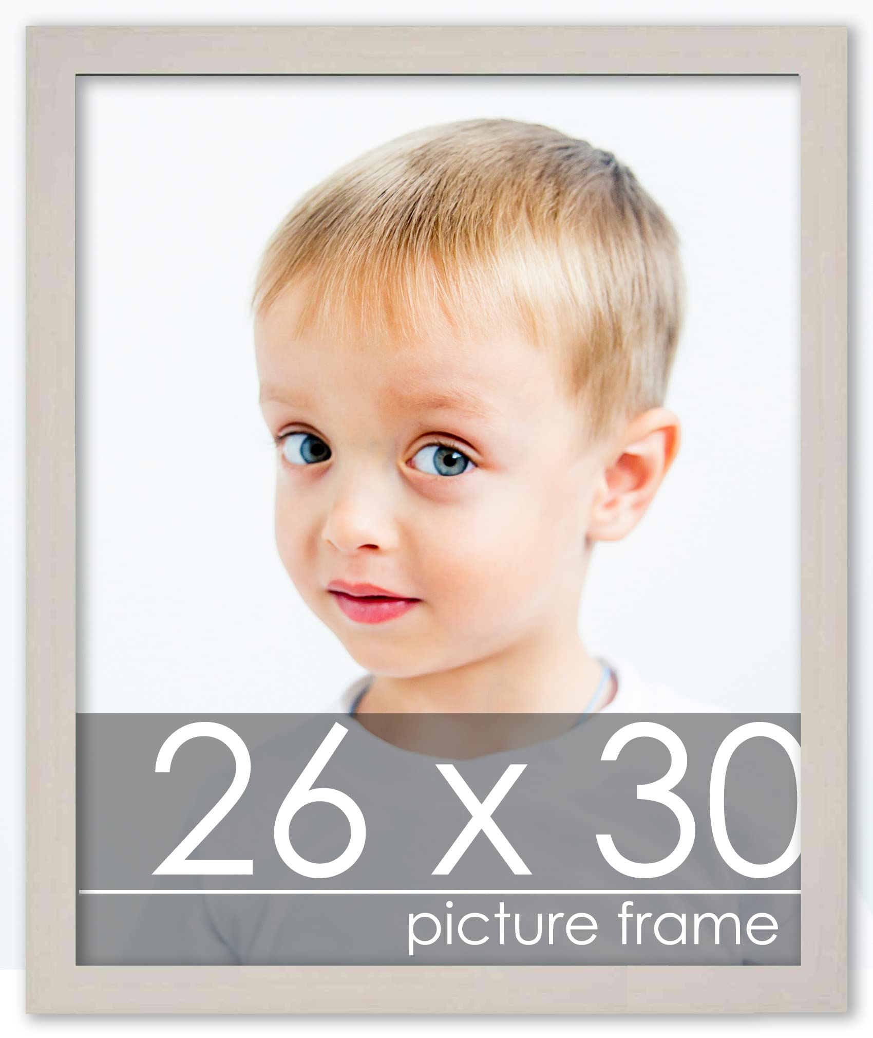 26x30 Traditional White Washed Wood Picture Frame with UV Acrylic & Foam Board Backing - Includes Hanging Hardware - Perfect for Posters, Art Prints & Home Decor Display