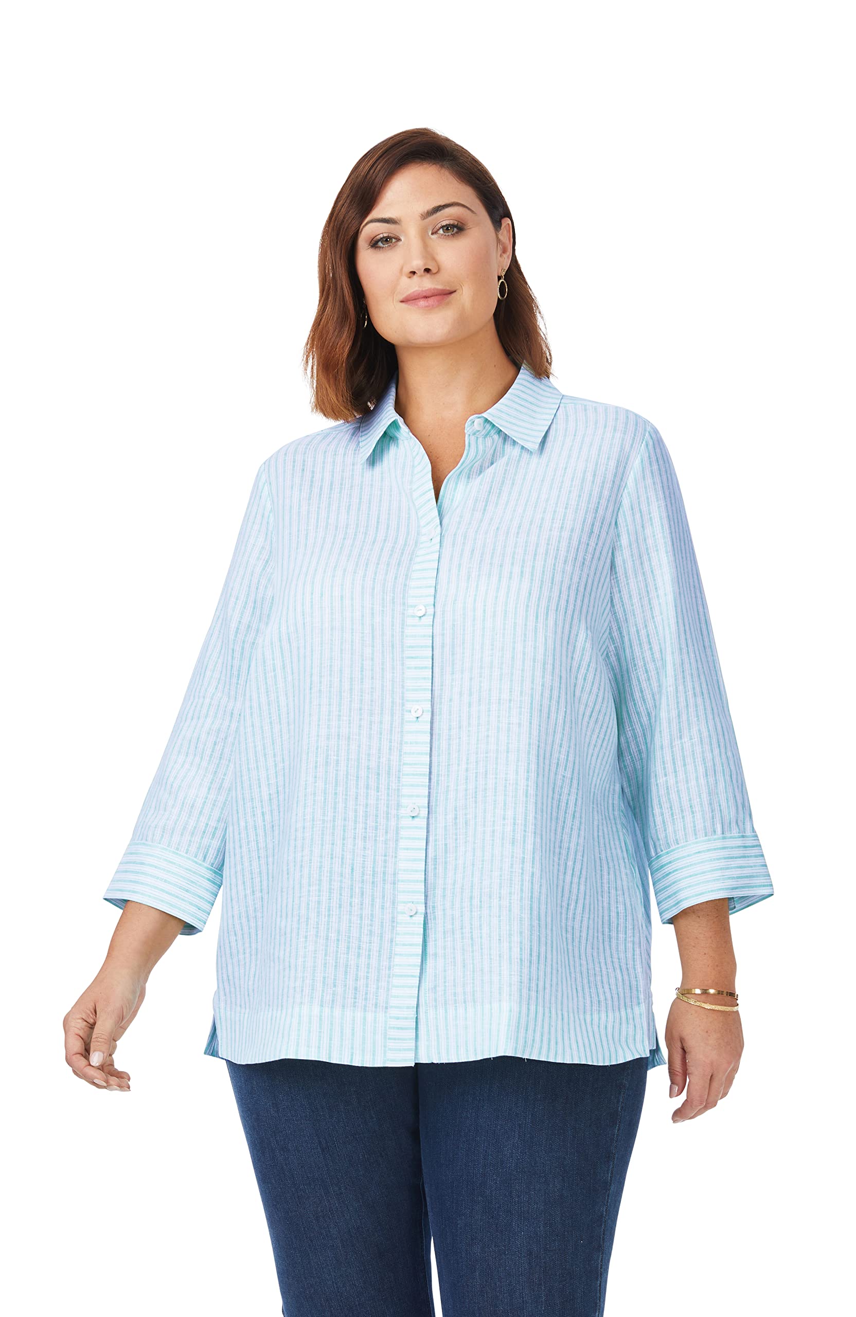 Foxcroft Women's Harley 3/4 Sleeve Summer Stripe Blouse - Flowy Casual Top for Work, Date Night & Summer Outfits
