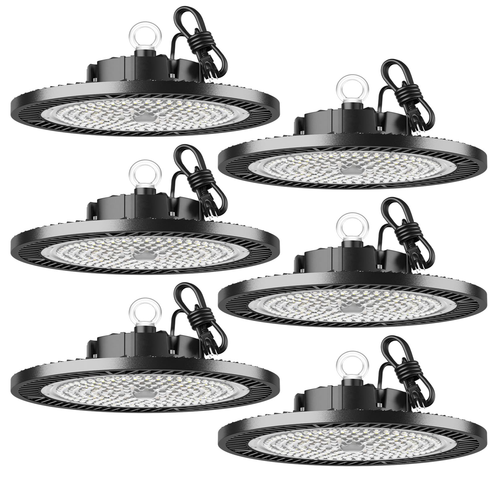 150W UFO LED High Bay Light 5000K Daylight - 21000LM Shop Light with Plug for Garage, Warehouse, Workshop, Factory, Barn & Logistics Center (6 Pack) - Energy Efficient Lighting for Industrial & Commercial Spaces