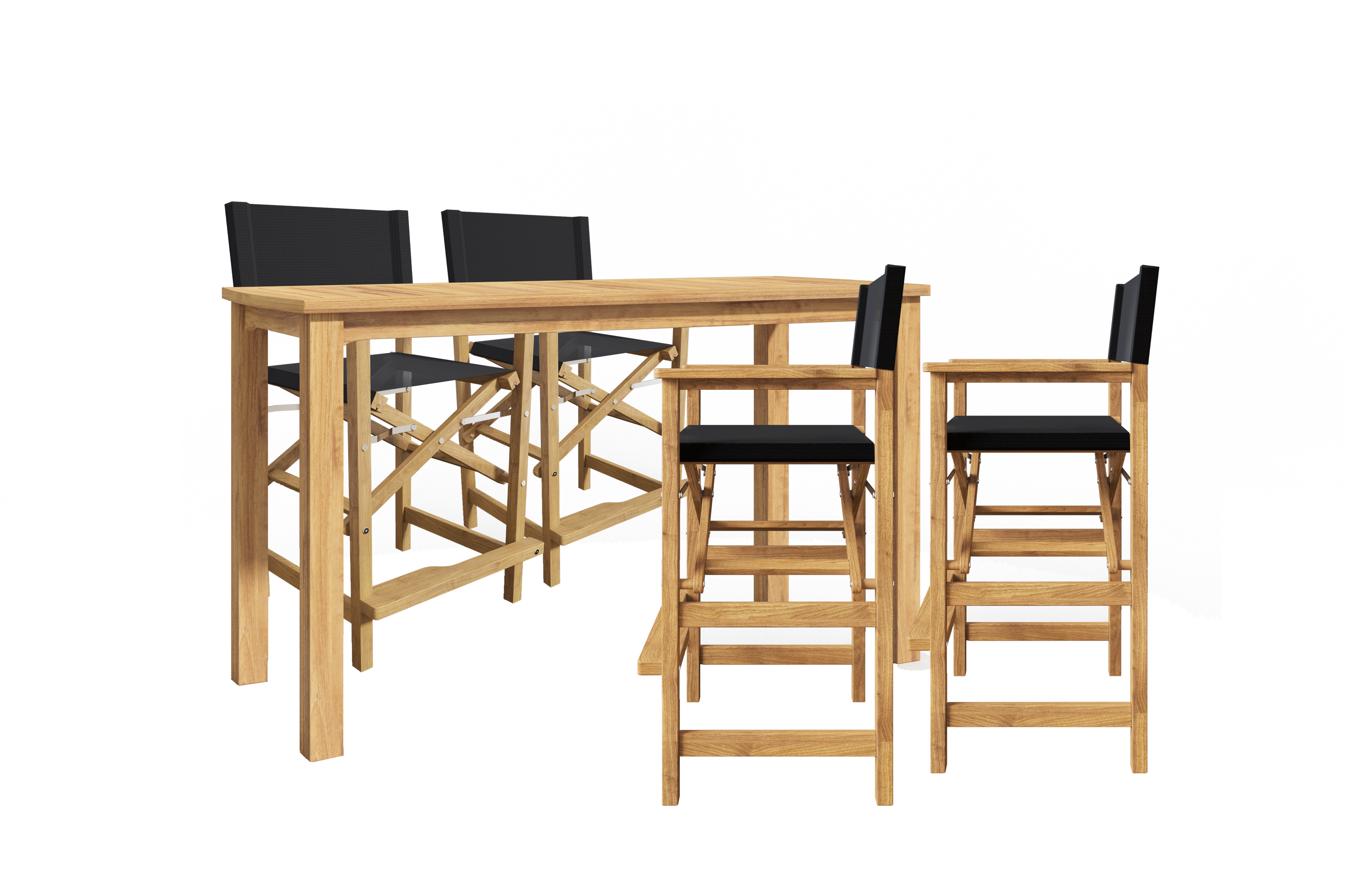 5-Piece Black Teak Outdoor Counter Height Dining Set with Folding Armchairs - Rectangular Patio Table & Chairs for Backyard, Garden, Poolside & Outdoor Entertaining