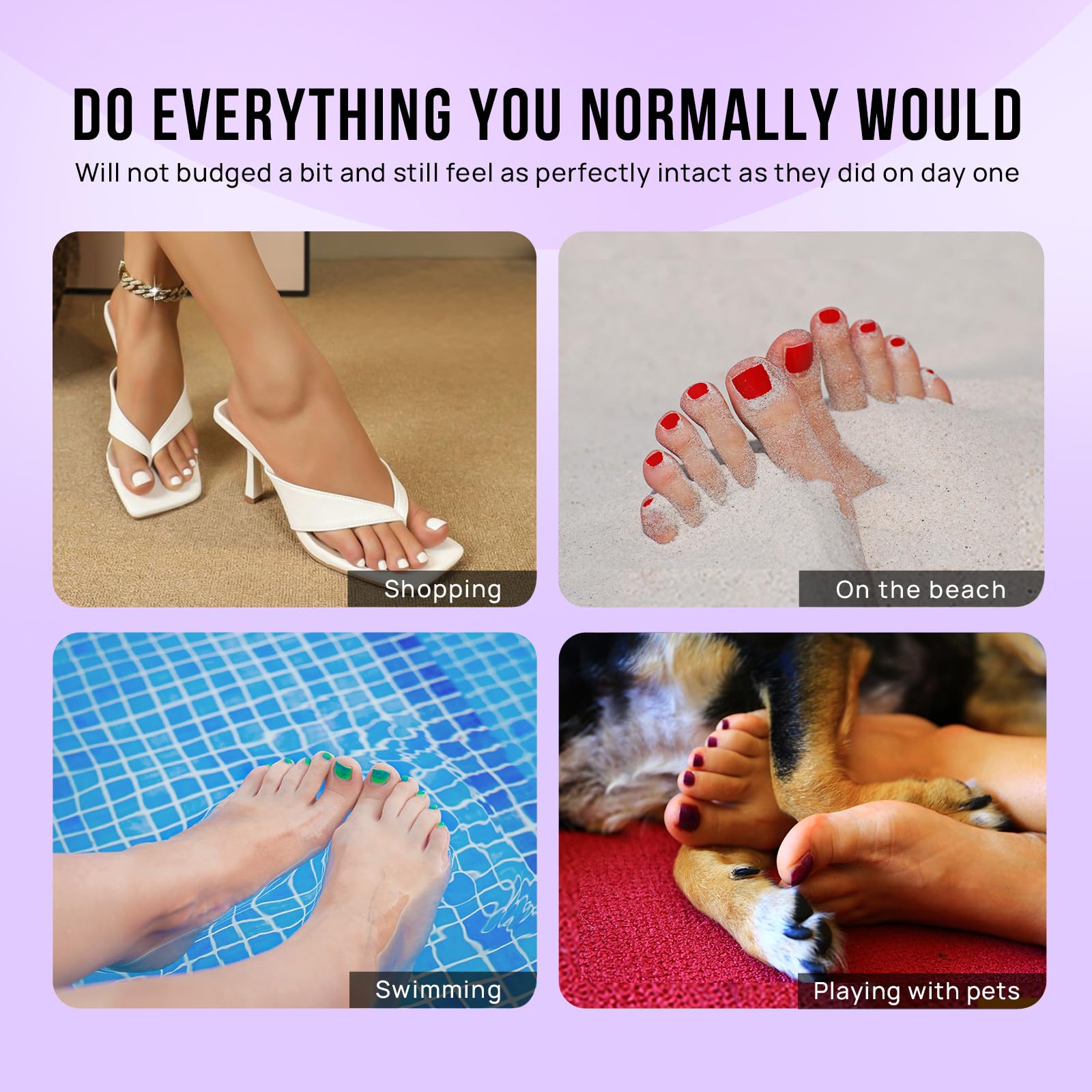BTArtbox Short Press On Toenails - White French Tips Fake Toenails for Women, Square Shape with Glue, 16 Sizes (32 Toenails Kit) - Perfect for Pedicures, Summer Sandals & Beach Vacations