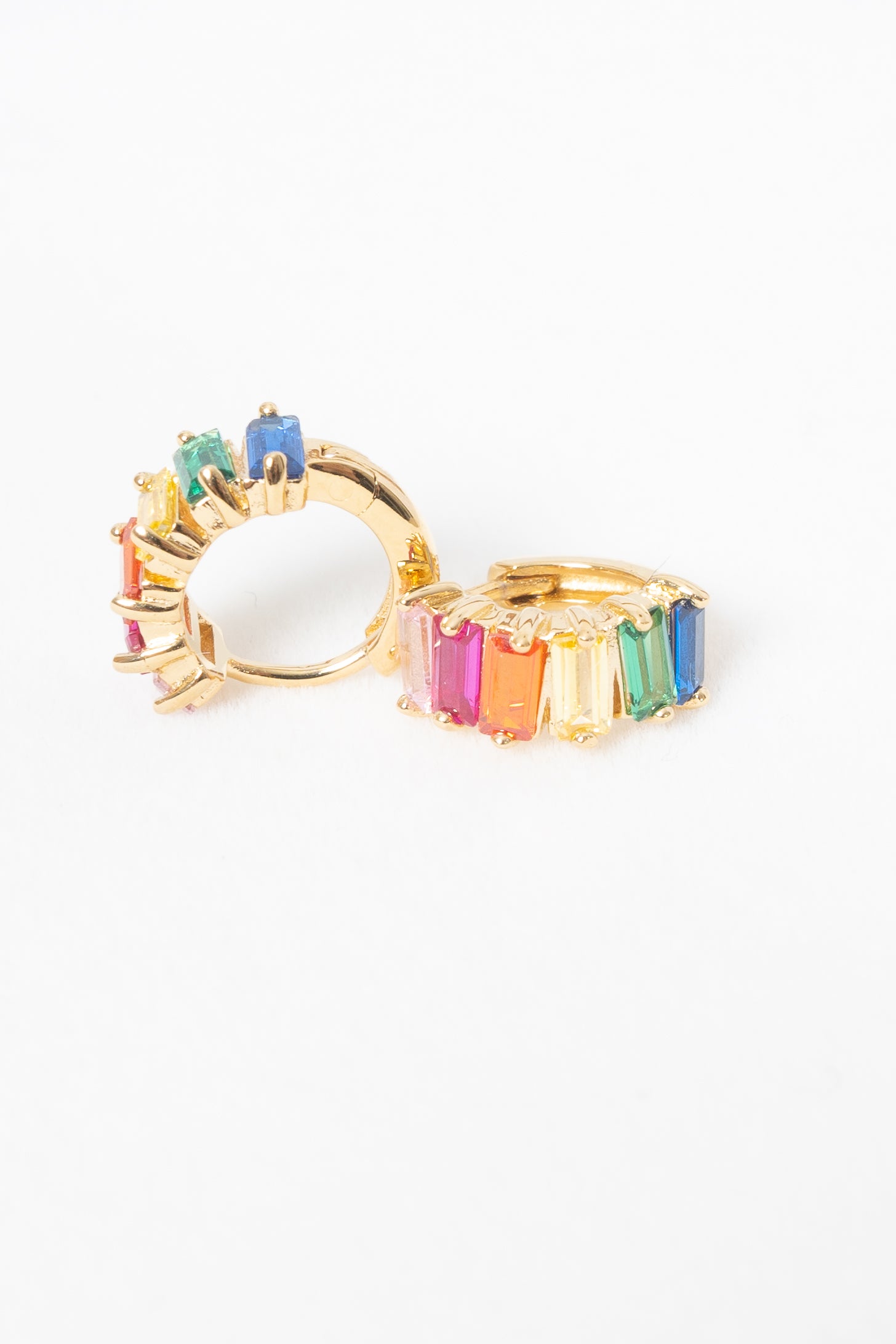 FAIRLEY Rainbow Baguette Cluster Huggie Earrings for Women - Colorful Dainty Hoop Earrings for Everyday Wear, Party & Gift Giving