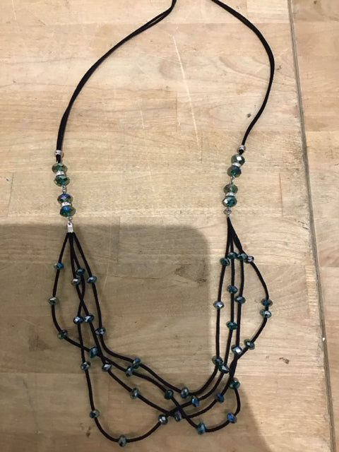 Black Rope with Green Beads - Stylish and Durable for Jewelry Making, DIY Crafts, and Home Decor