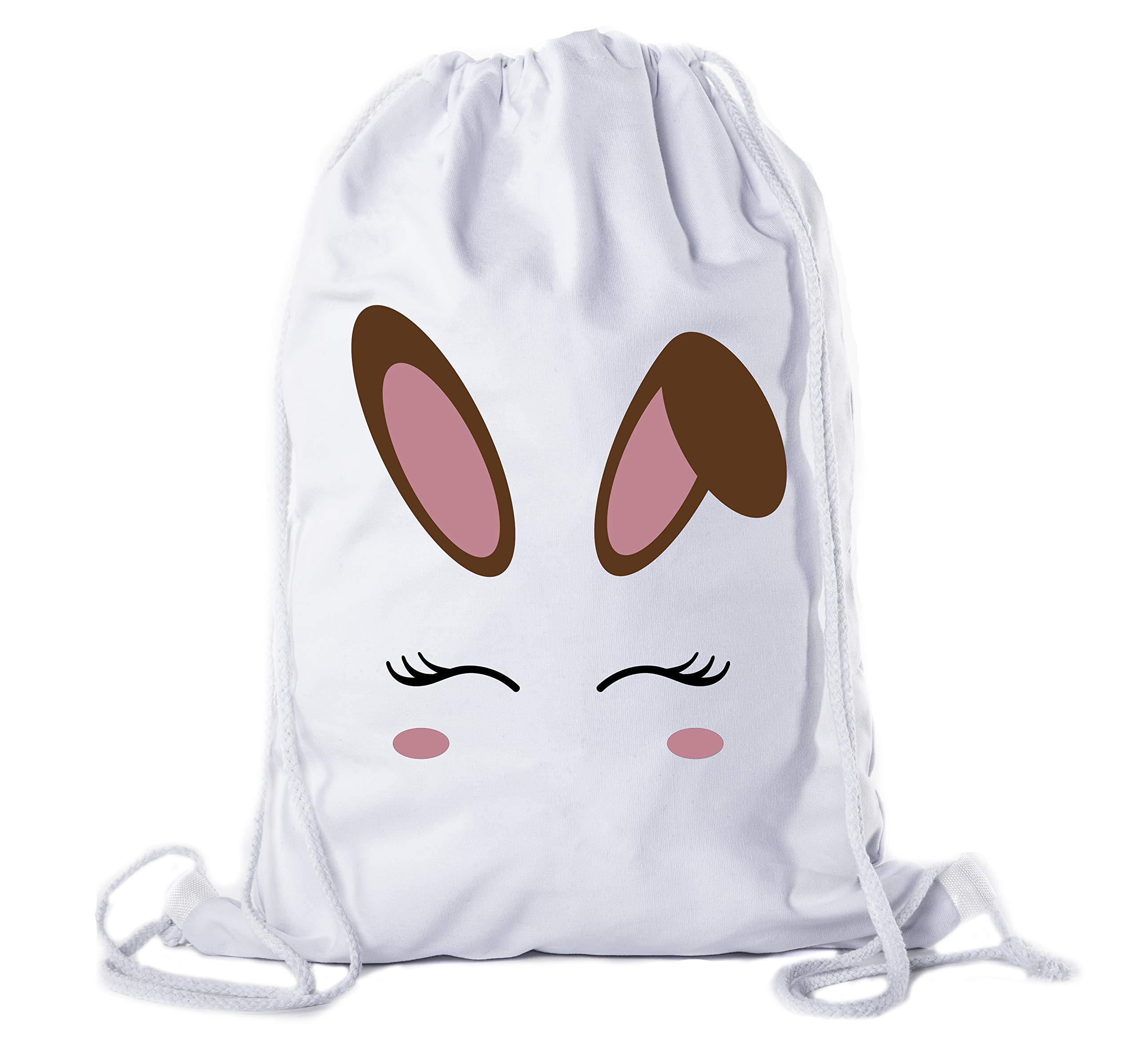 Easter Basket Backpack - Bulk Cotton Drawstring Cinch Bags for Easter Bunny Gifts (Bunny Face Design) - Perfect for Easter Egg Hunts, Party Favors & Kids' Treat Bags