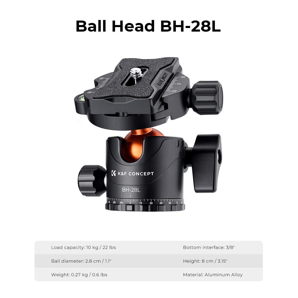 K&F Concept 72 Inch Aluminum Camera Tripod with 360° Ball Head - Professional DSLR Tripod & Detachable Monopod, 10kg Load Capacity for Photography, Videography, Travel & Studio Work | Perfect for Outdoor Shoots, Vlogging & Professional Photo Sessions