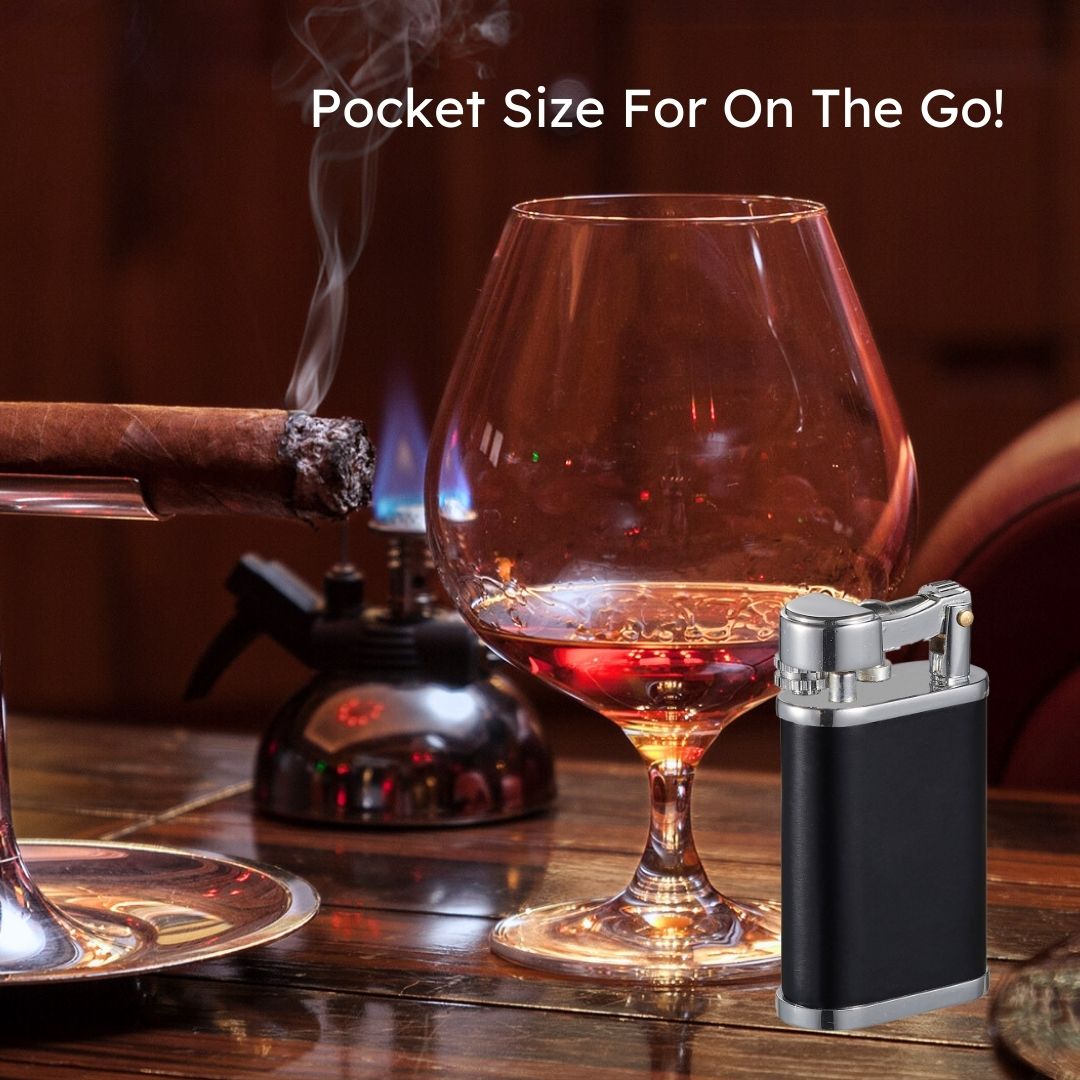 Visol Elegance Black Soft Flame Flint Lighter - Premium Windproof Butane Lighter for Cigars, Candles & Outdoor Use - Perfect for Camping, BBQ and Home Decor