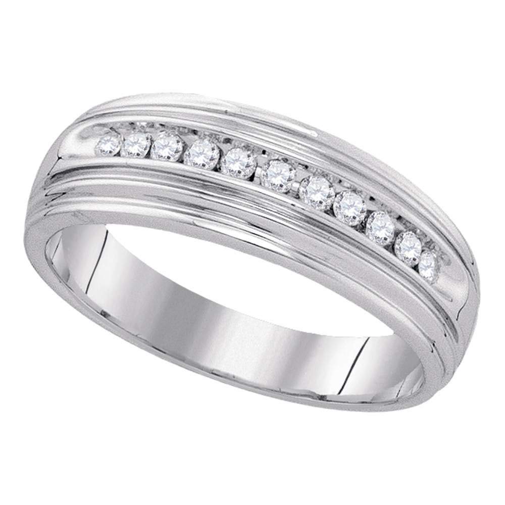 Solid 925 Sterling Silver Men's Round Diamond Wedding Band Ring - 1/4 Carat Diamond Engagement Ring for Men - Perfect for Weddings, Anniversaries & Special Occasions