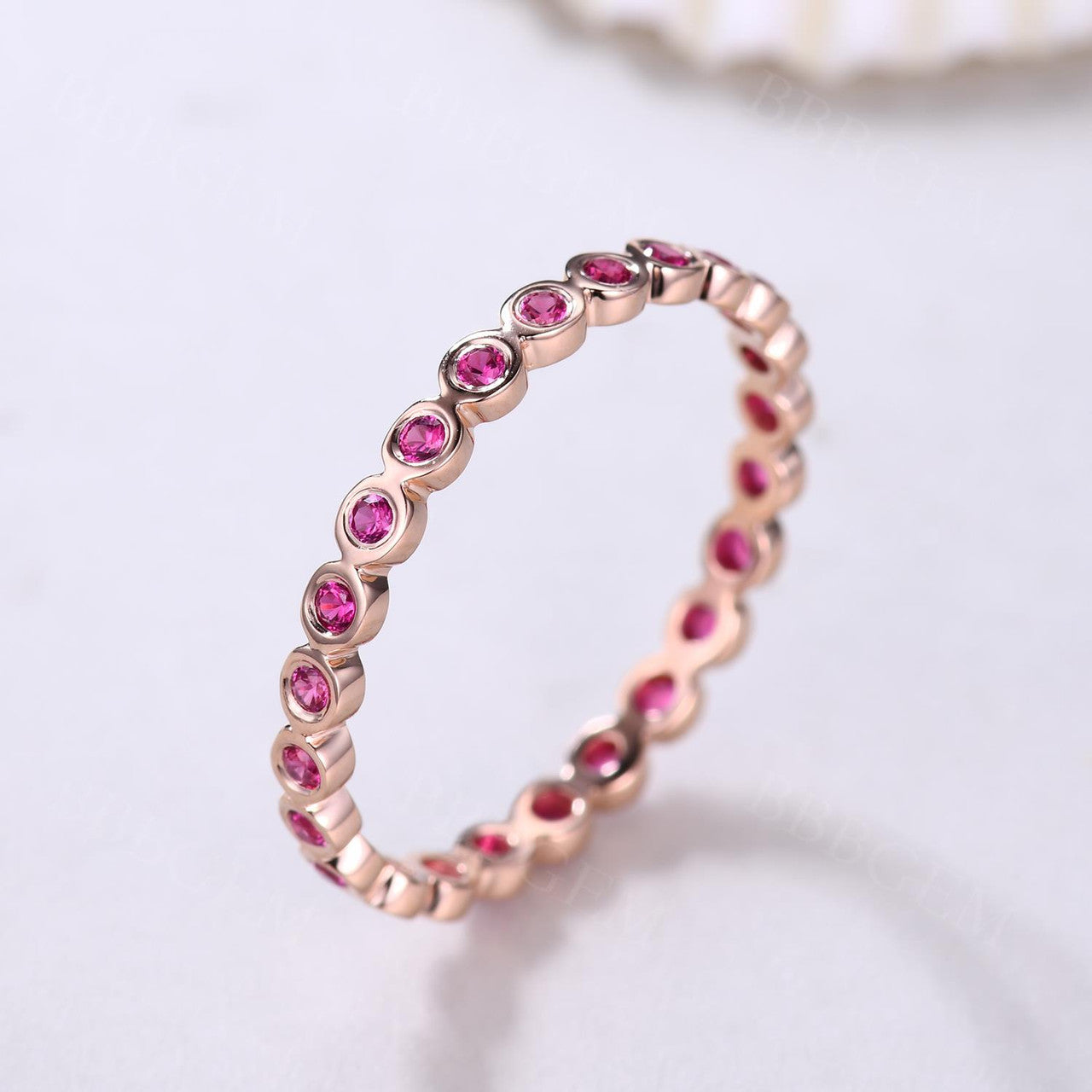14K Rose Gold Red Ruby Bezel Set Wedding Band - 0.23ct Full Eternity Ring for Women | Perfect for Engagement, Anniversary & Bridal Jewelry Gifts