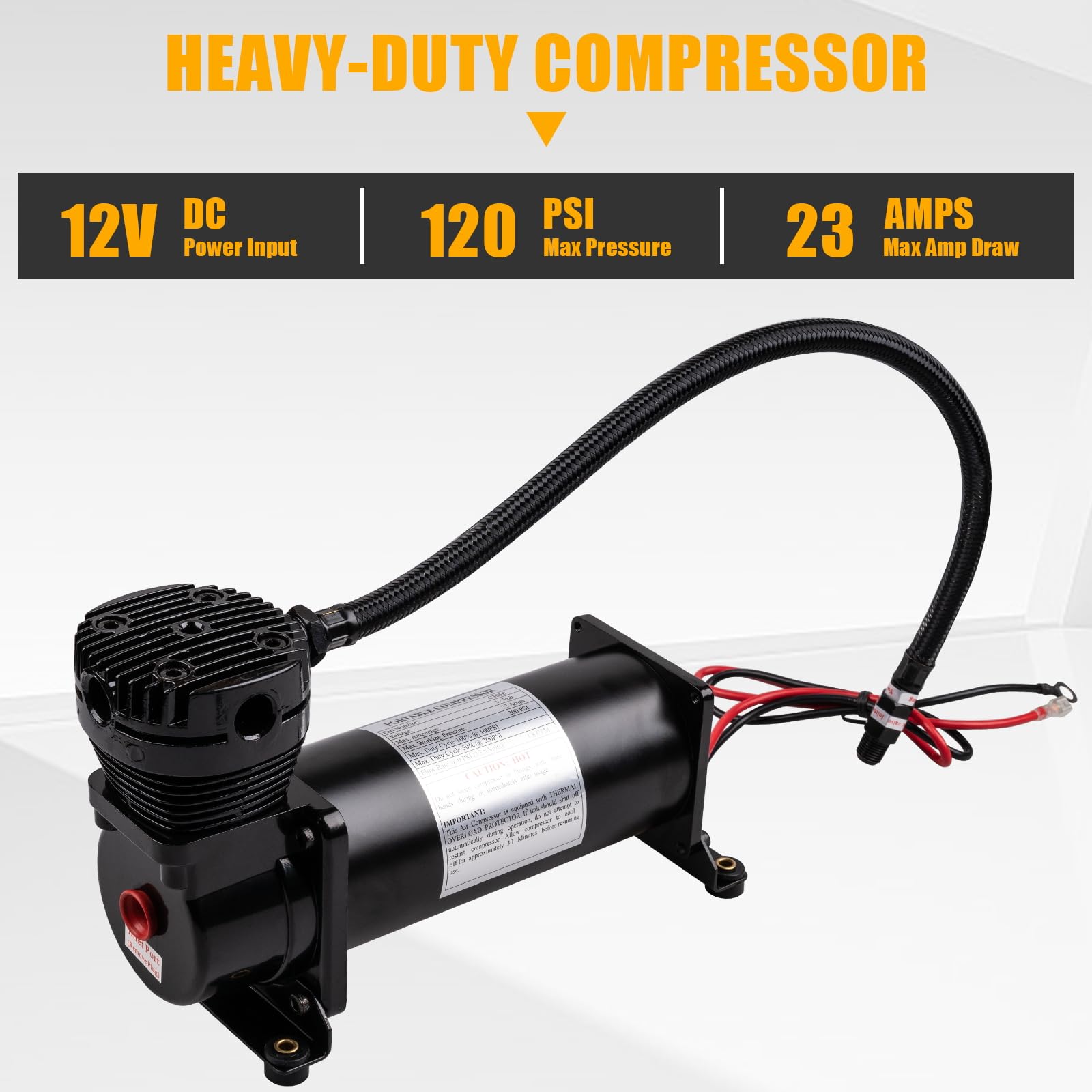Heavy Duty 200 PSI Air Horn Compressor Kit - 12V Train Horn & Air Suspension Compressor with 3/8 NPT & 1/4 NPT Fittings - for Trucks, Cars, RVs & Off-Road Vehicles - Perfect for Emergency Alerts & Custom Air Ride Systems