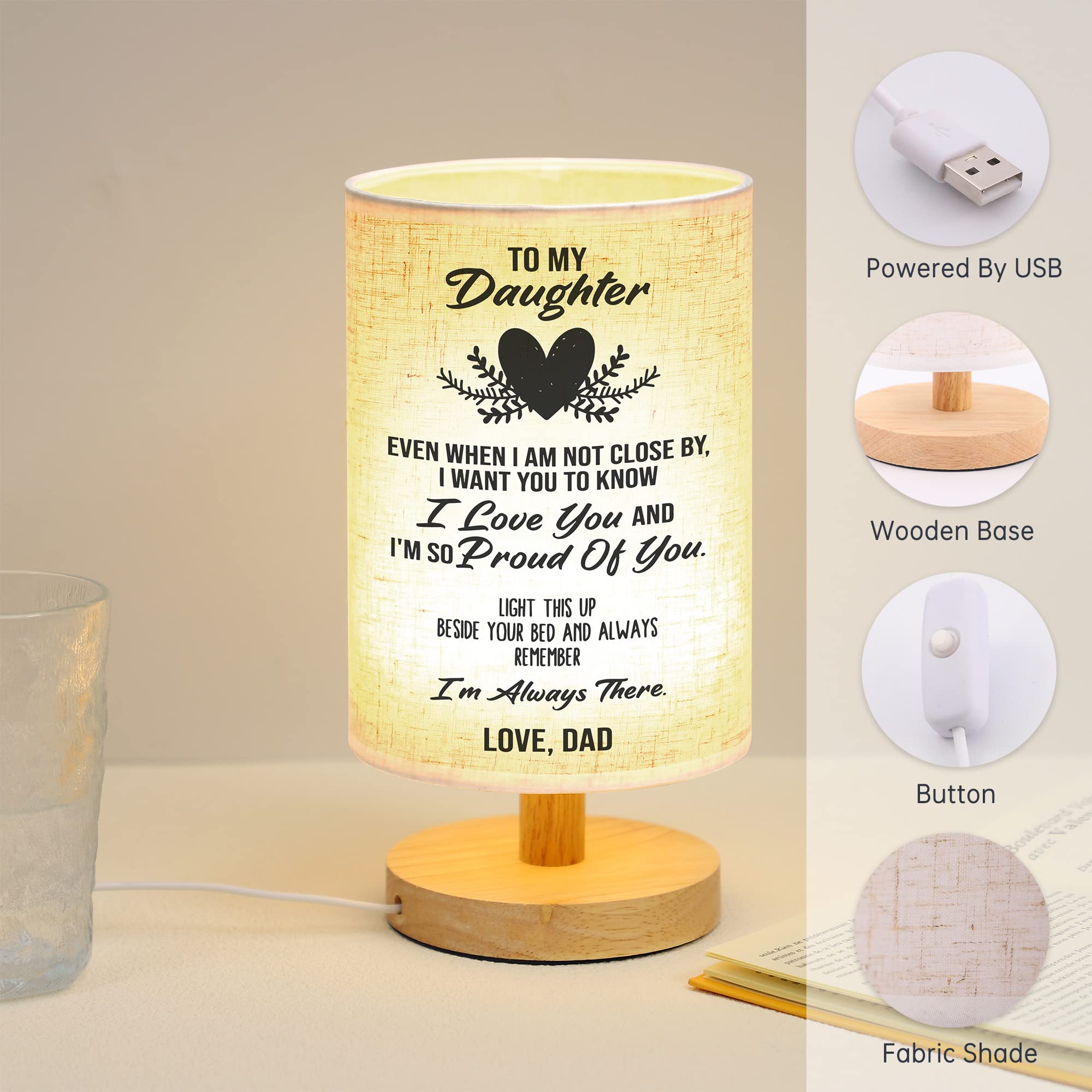 WSYEAR Heartwarming Table Lamp - Perfect Gift for Daughter from Dad on Mother's Day, Birthday & Graduation | Elegant Bedside Lighting for Grown Daughters | Ideal for Bedroom, Dorm & Home Decor